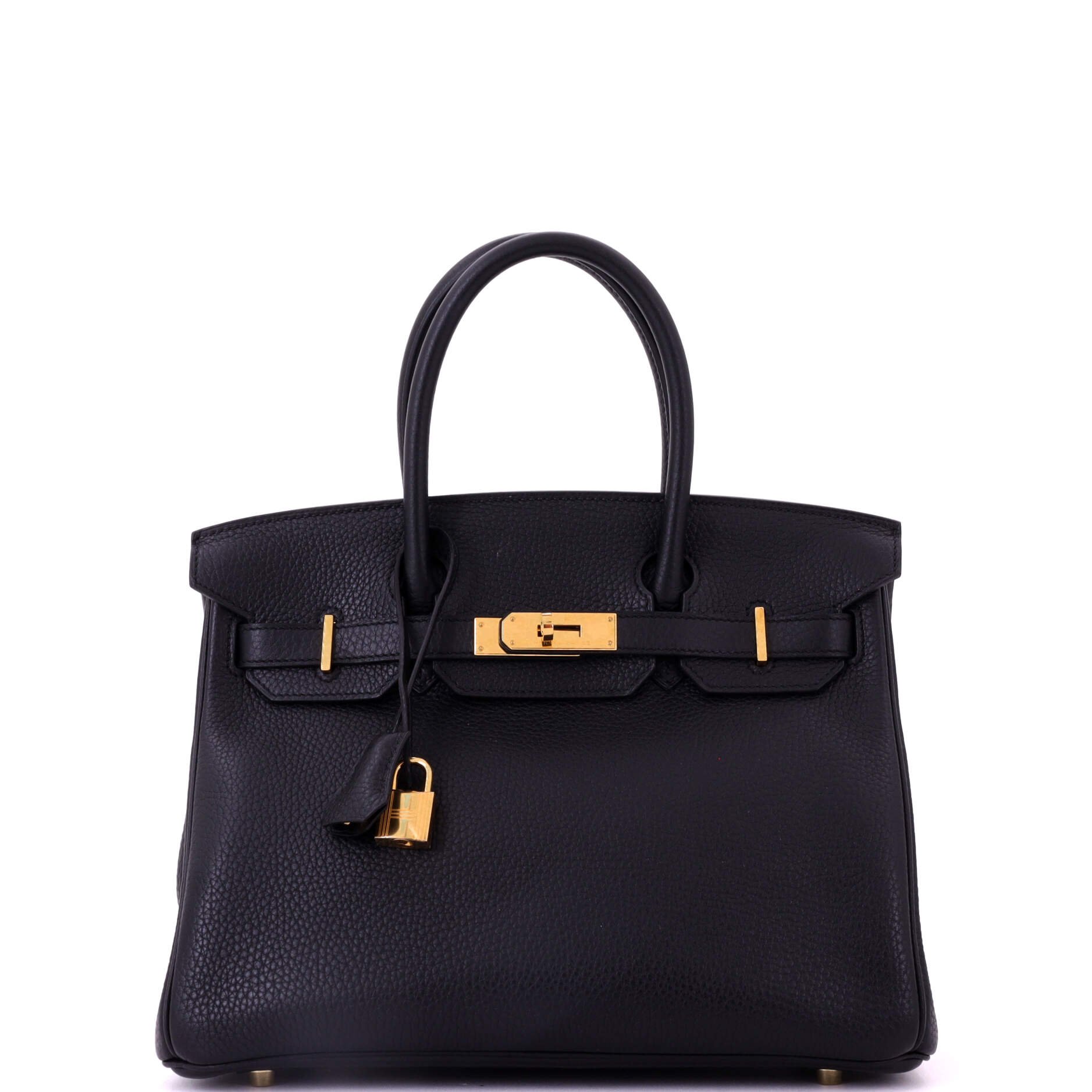 Hermes Birkin Handbag Noir Clemence with Gold Hardware 30