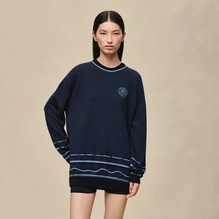 Bleu Lagune "Ex-libris" Long-sleeve Tunic Sweater
