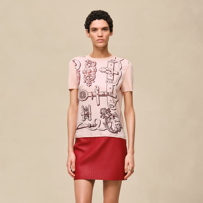 Rose Opaline Pull Manches Courtes Twillaine Imprimé « ferronnerie Remix »
