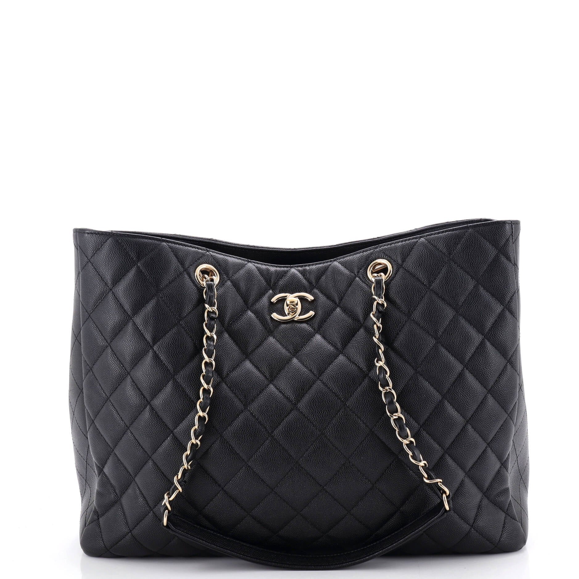 Classic CC Shopping Tote Quilted Caviar Large