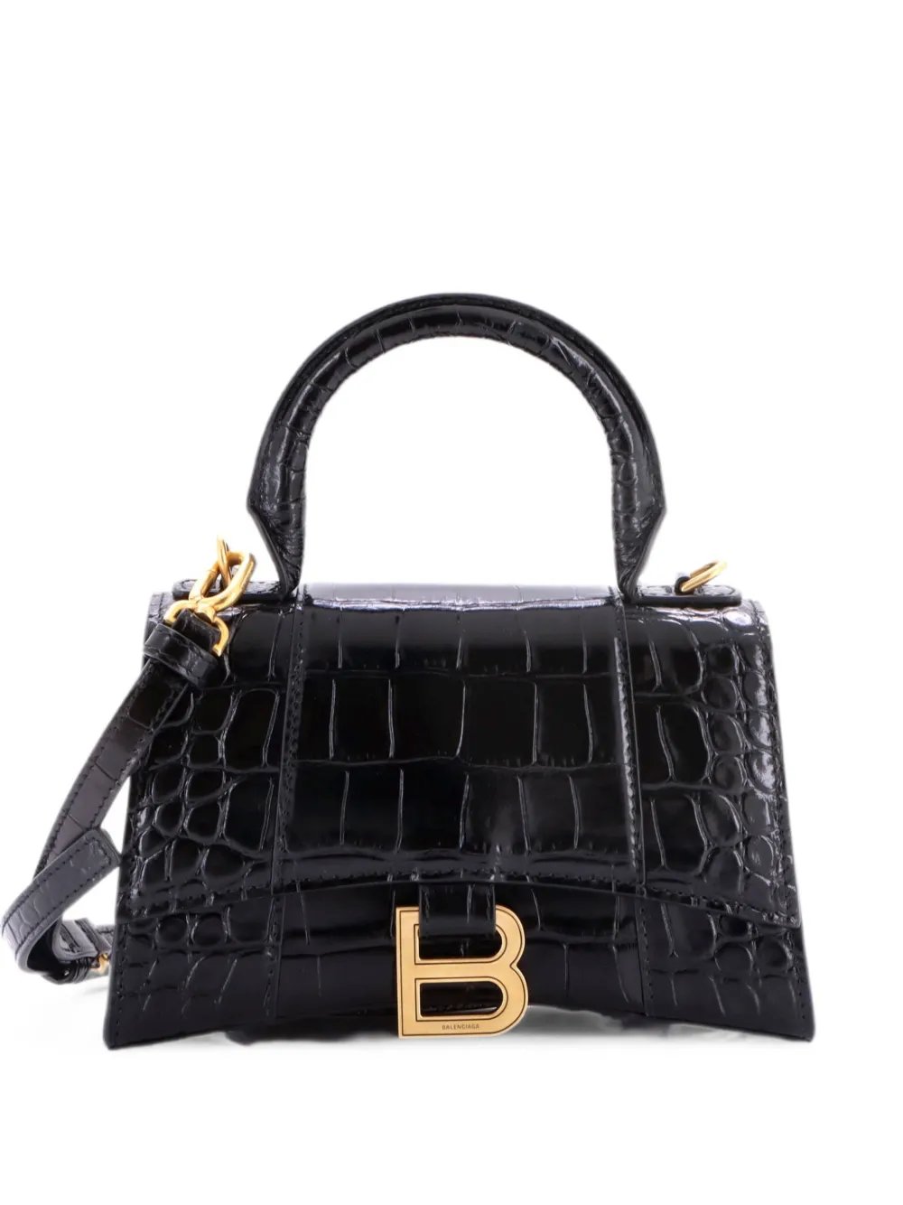 Hourglass Top Handle Bag Crocodile Embossed Leather XS satchel