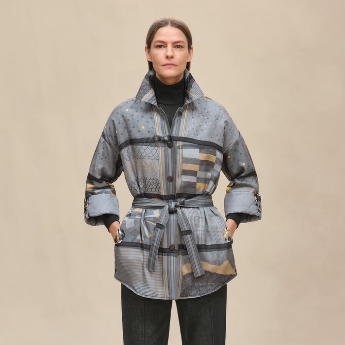 Gris Ténorite "Coloriages De Jour" Quilted Overshirt