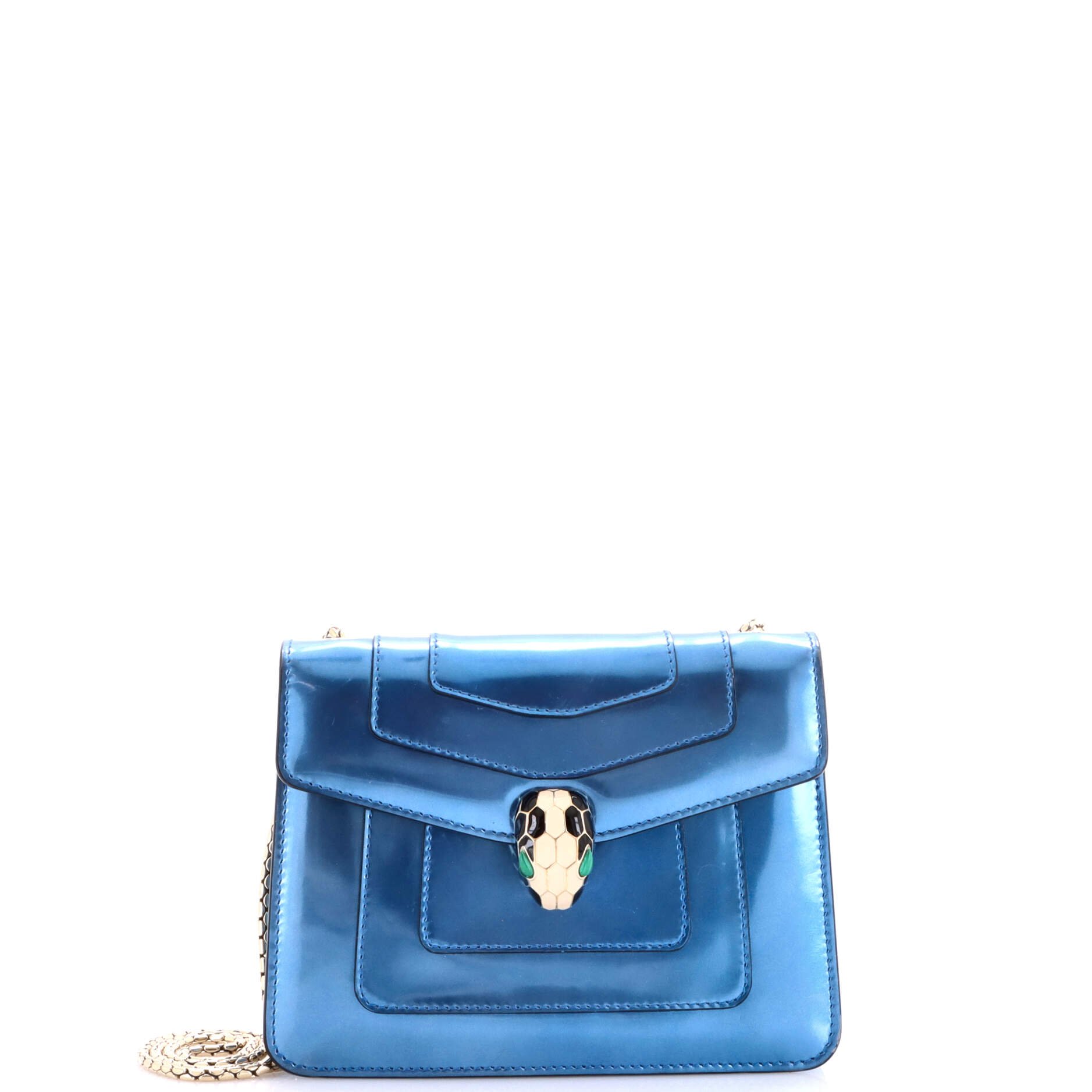 Bvlgari Serpenti Forever Square Shoulder Bag Metallic Leather Small