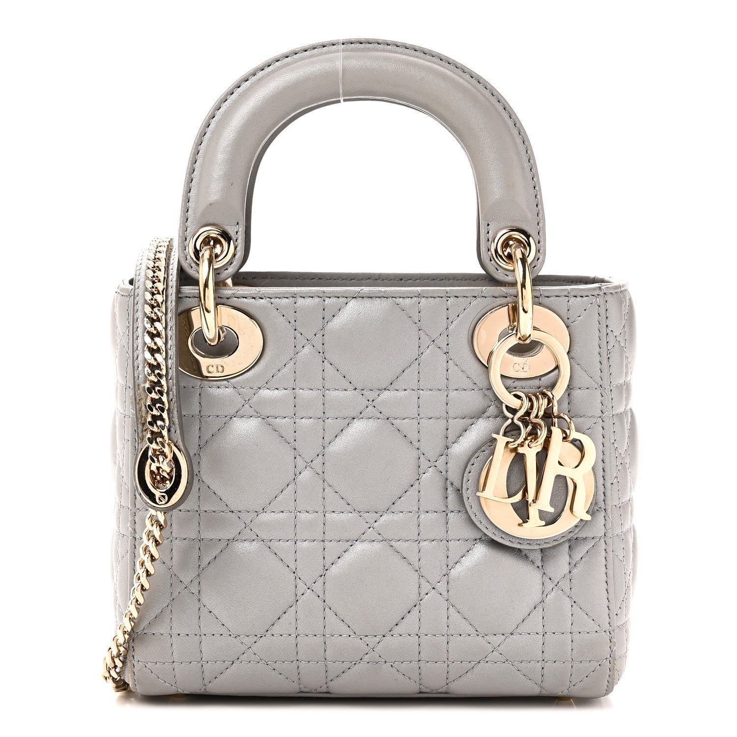 Christian Dior Metallic Lambskin Cannage Mini Lady Dior Grey