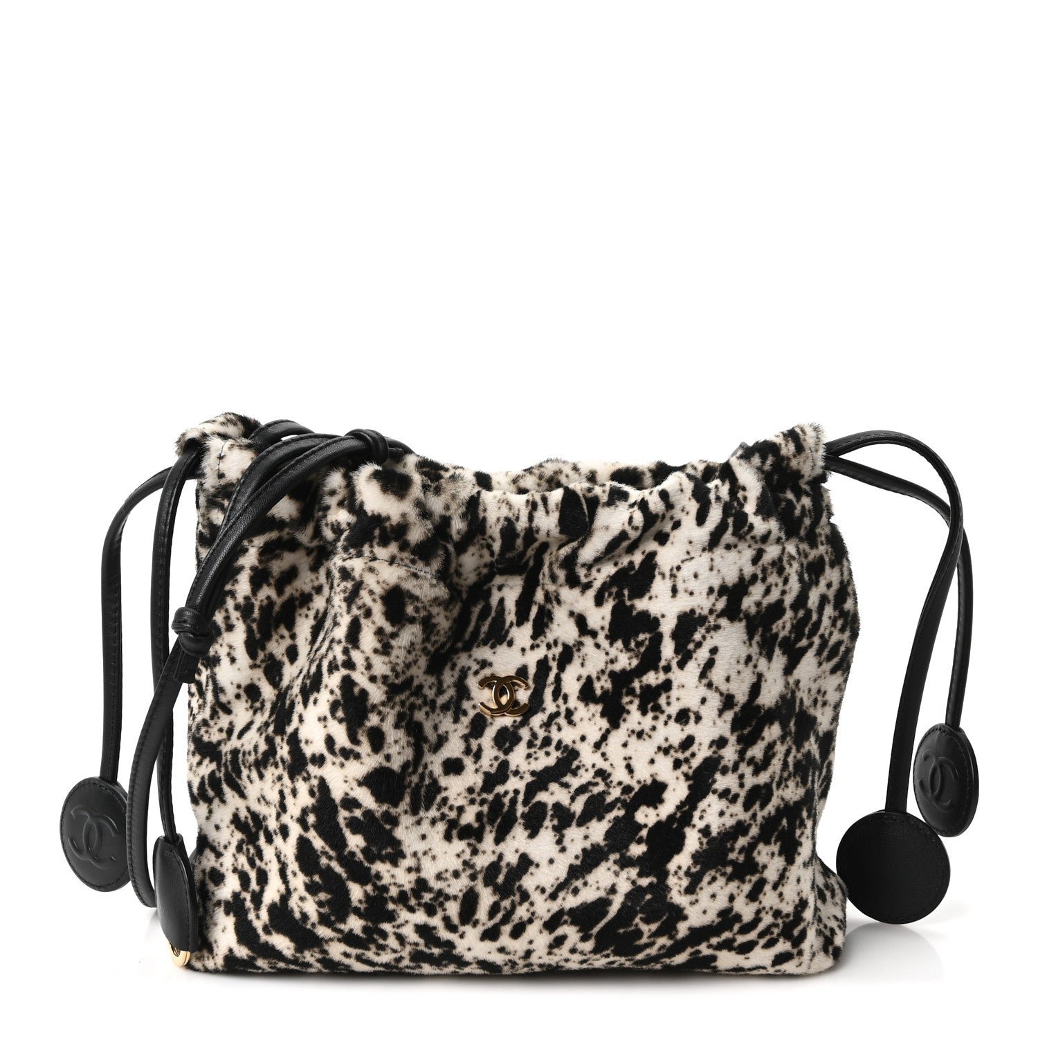 Chanel Pony Hair Printed Chic Lady Shoulder Bag  White Black