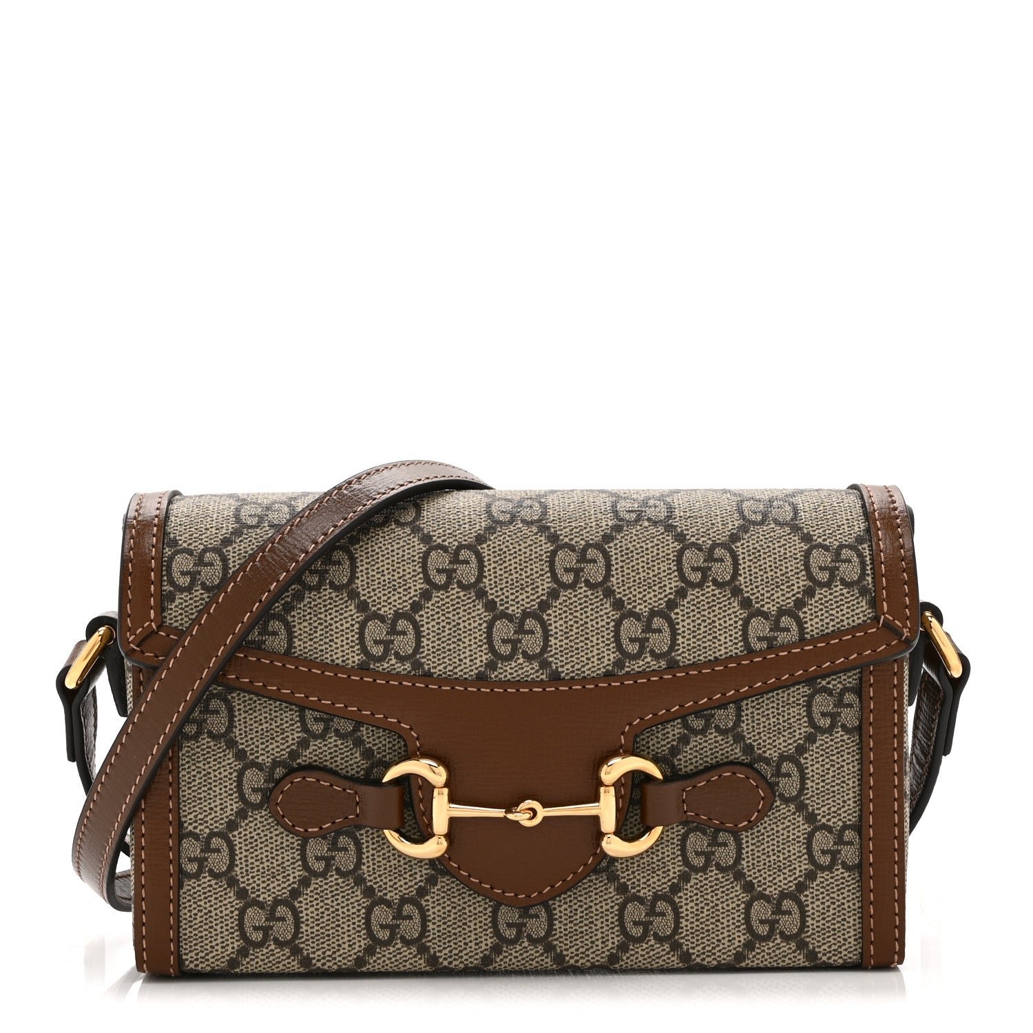 Gucci GG Supreme Monogram Mini Horsebit 1955 Shoulder Bag Beige Brown Sugar
