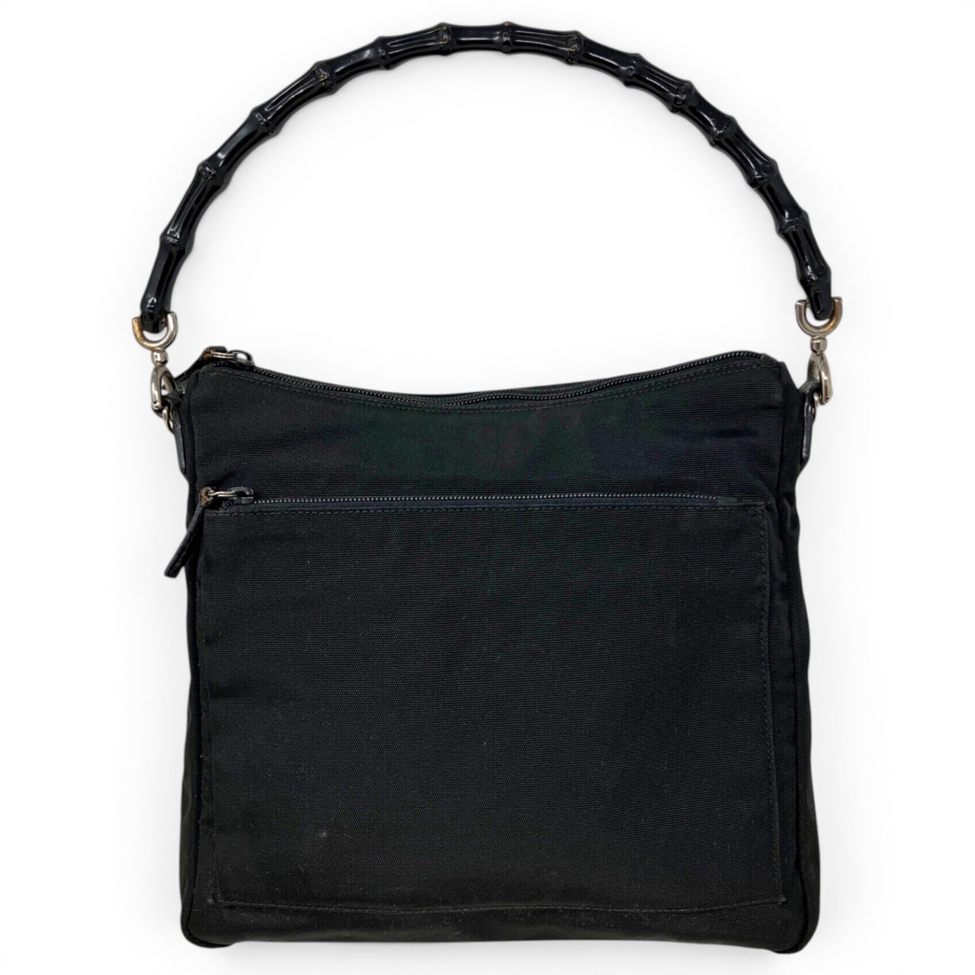 Bamboo patent leather handbag