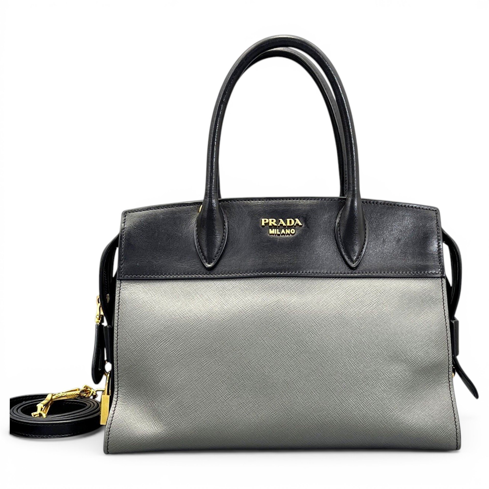 Buckle leather handbag