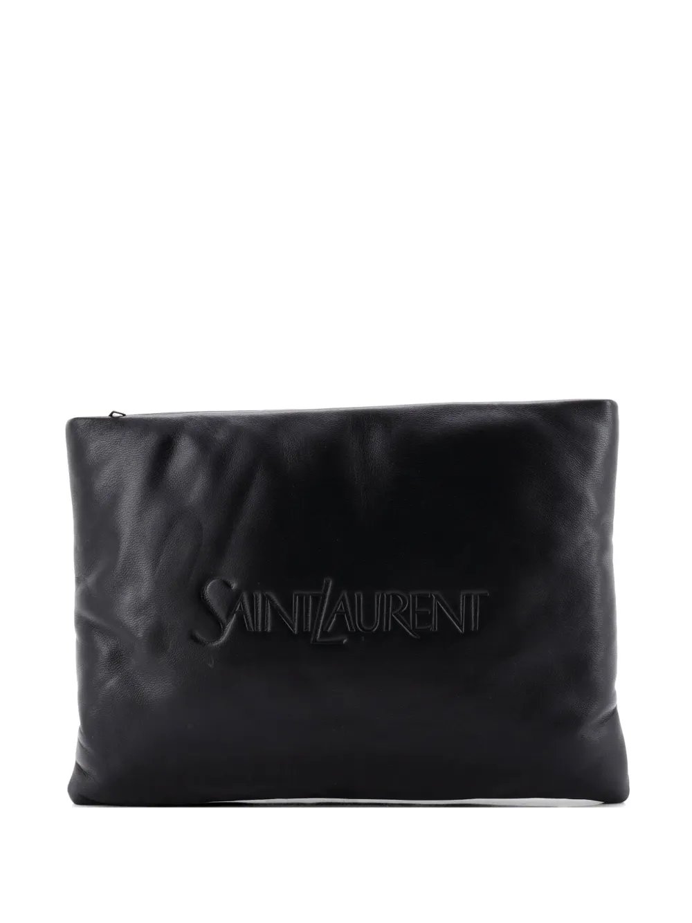 Logo Puffy Pouch Embossed Leather Large clutch bag