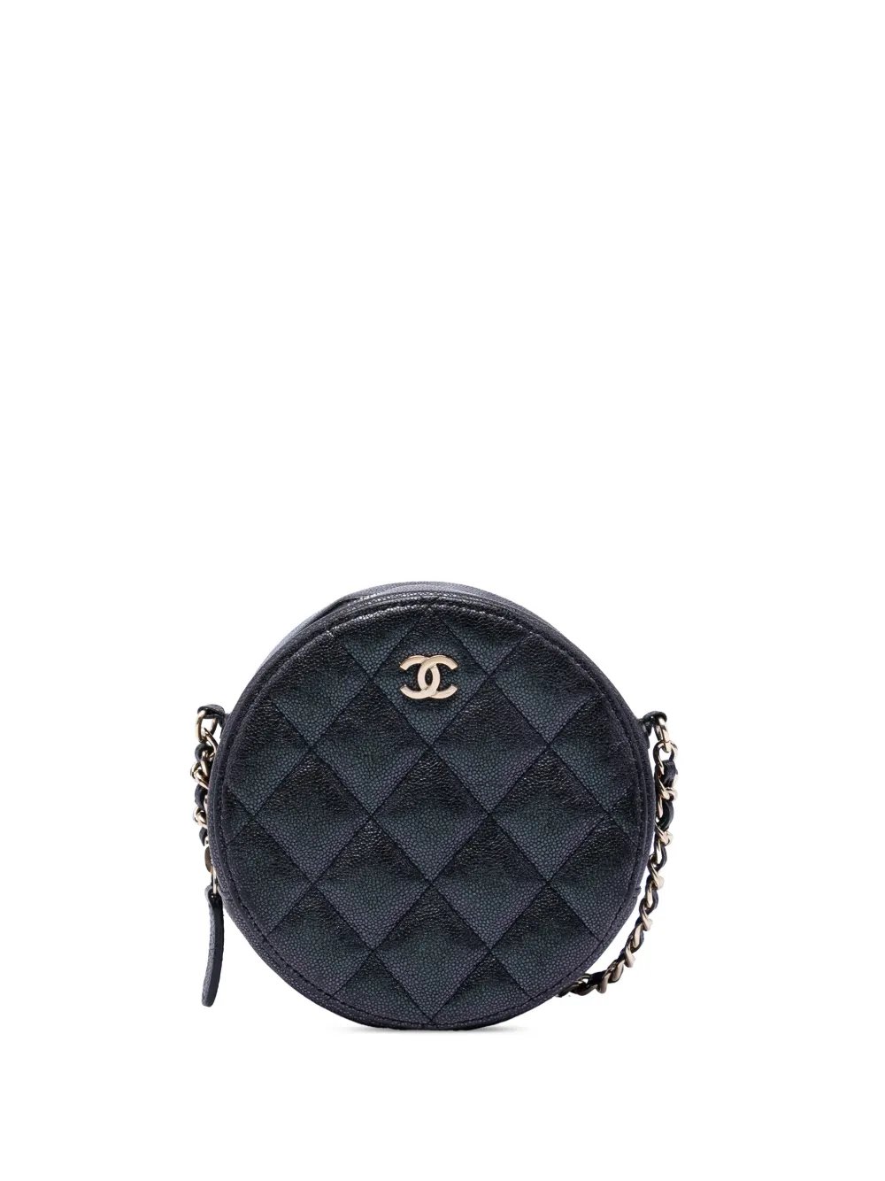 2019 CC Quilted Iridescent Caviar Round Clutch With Chain crossbody bag