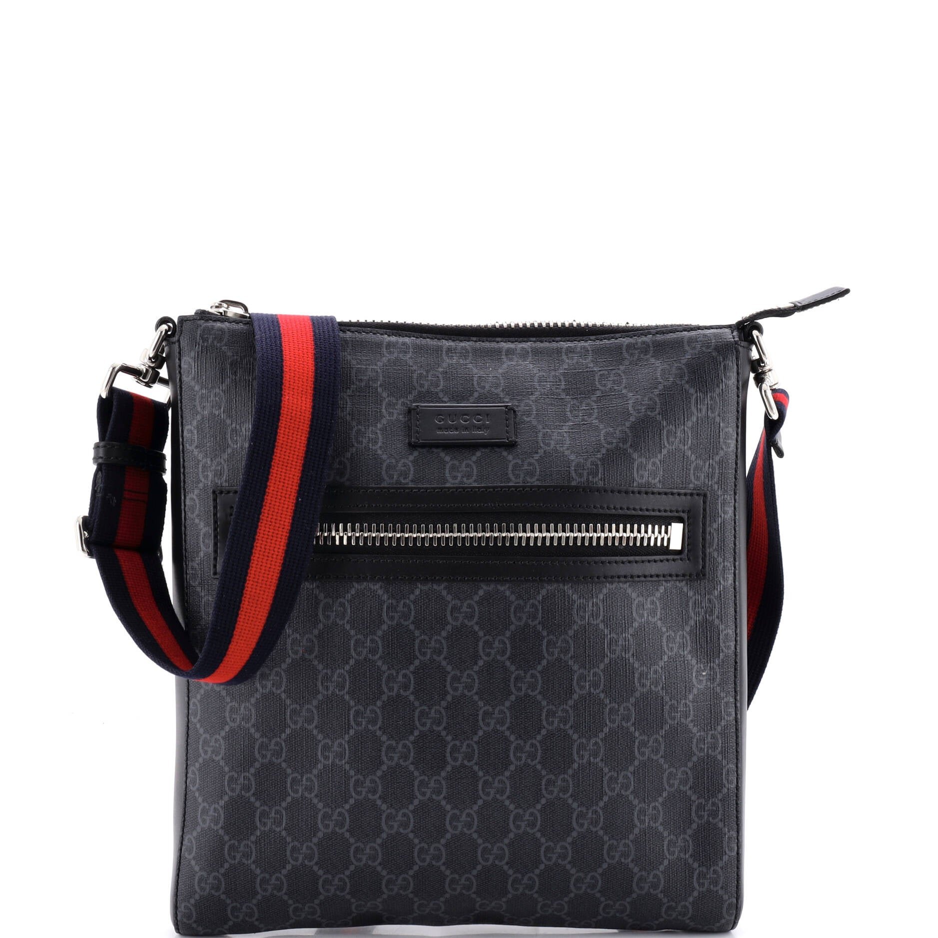 Web Strap Front Zip Messenger Bag GG Coated Canvas Medium