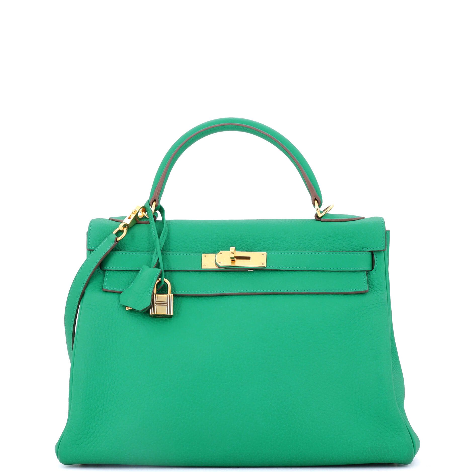 Hermes Kelly Handbag Menthe Clemence with Gold Hardware 32