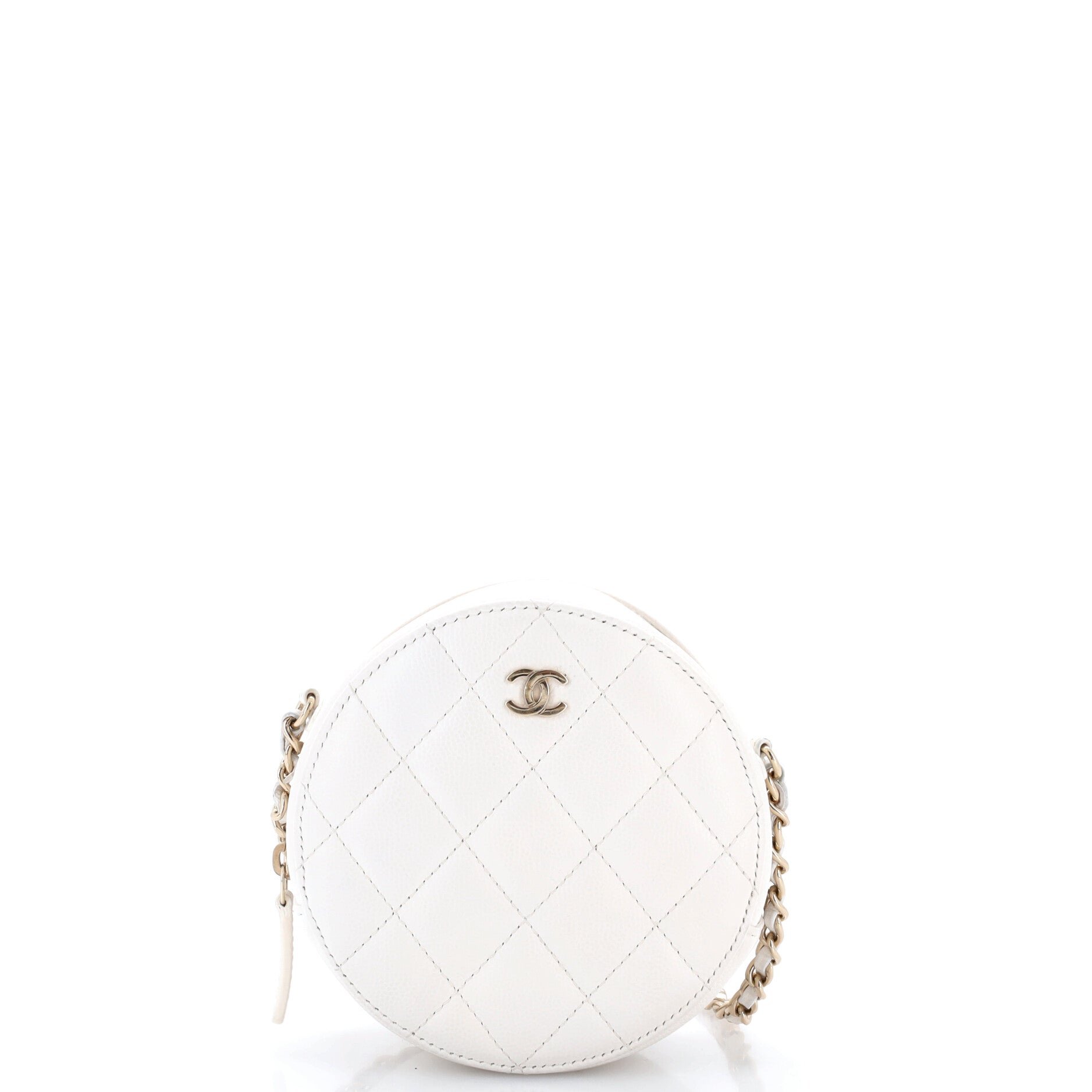 Round Clutch with Chain Quilted Caviar Mini