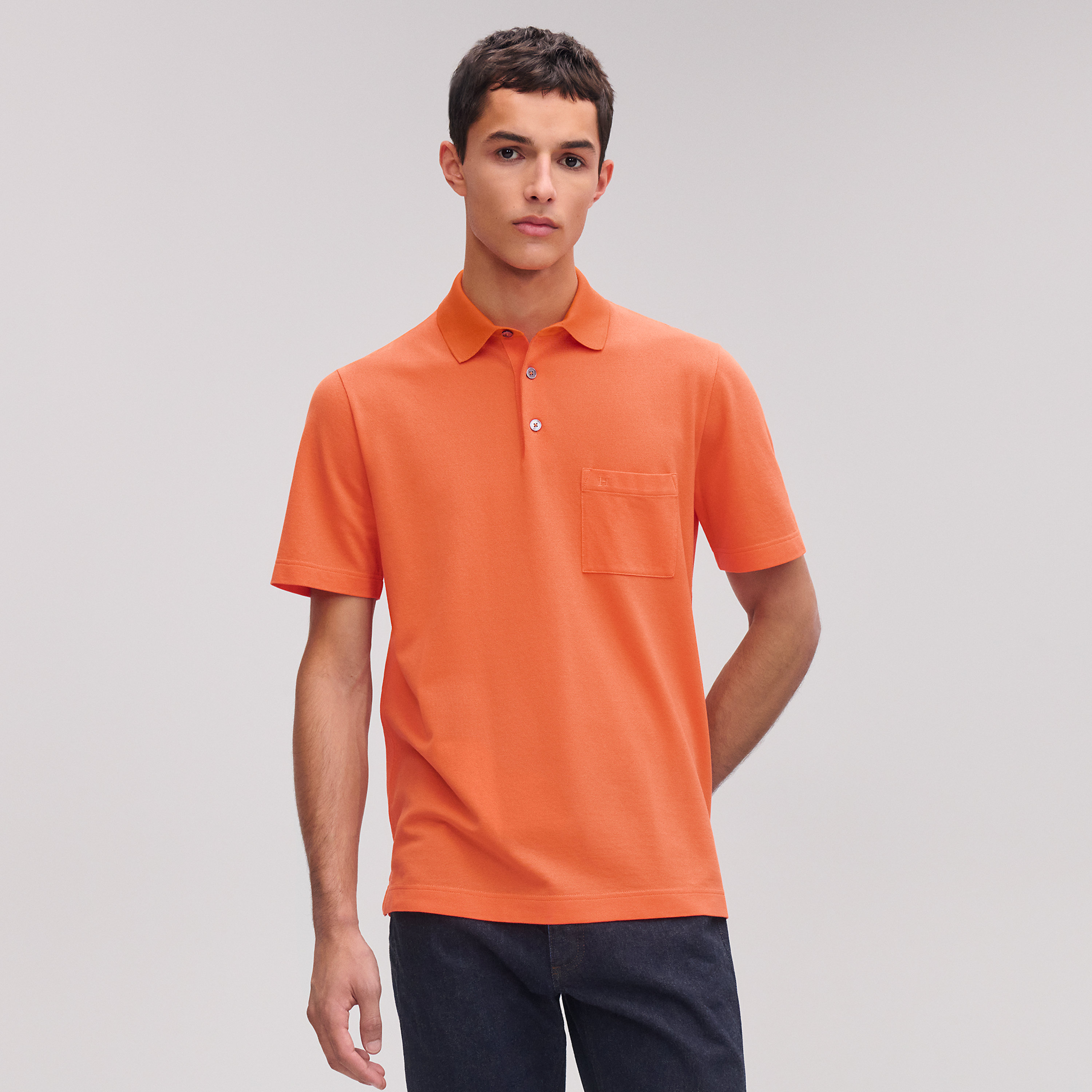 "H" embroidered buttoned polo shirt