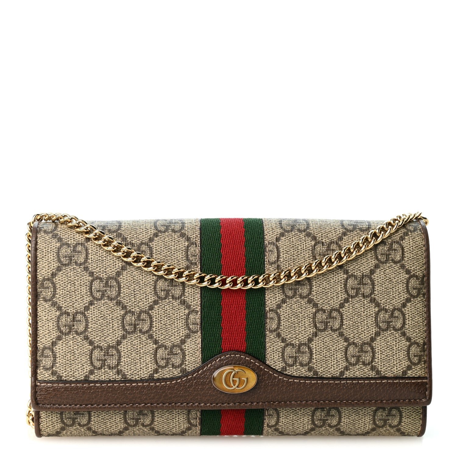 Gucci GG Supreme Monogram Web Ophidia Wallet On Chain Brown