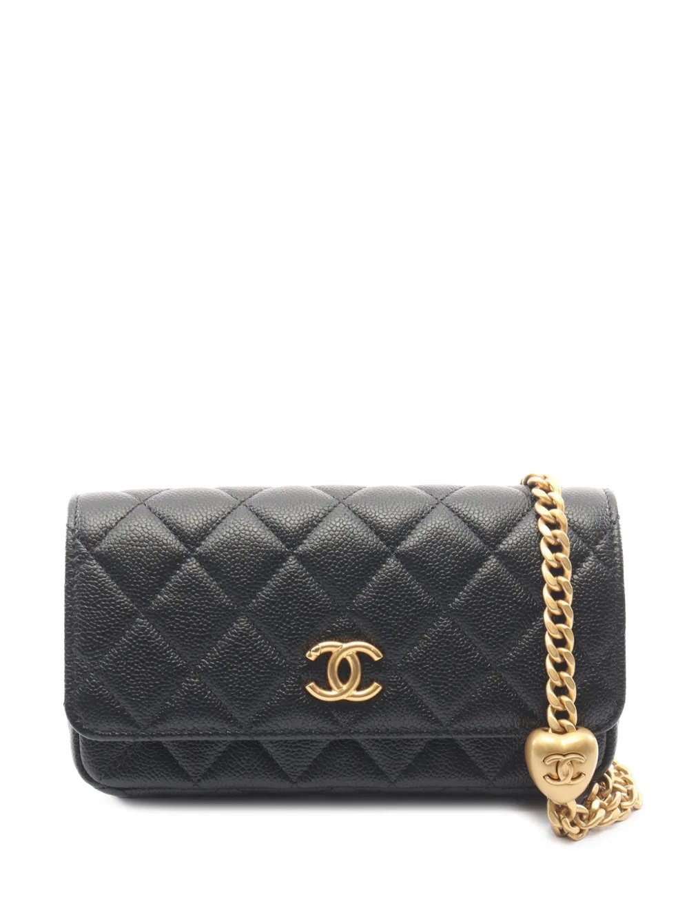 2021-2026 CC Quilted Caviar Heart Flap Phone Holder with Chain crossbody bag