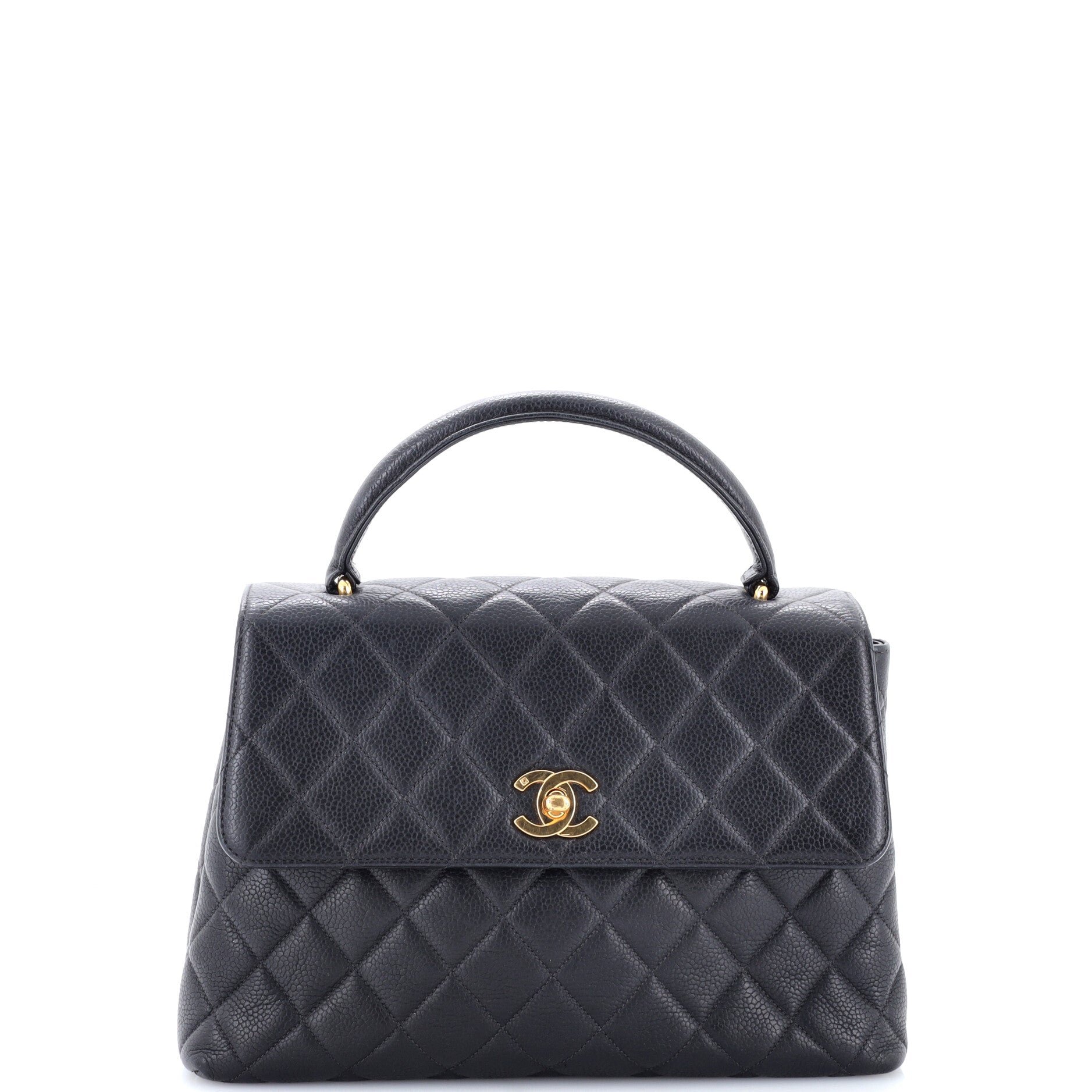 Vintage Classic Top Handle Flap Bag Quilted Caviar Medium