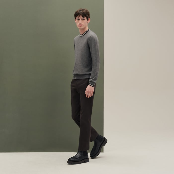 Gris Moyen "Rayures & Twist" Crewneck Sweater