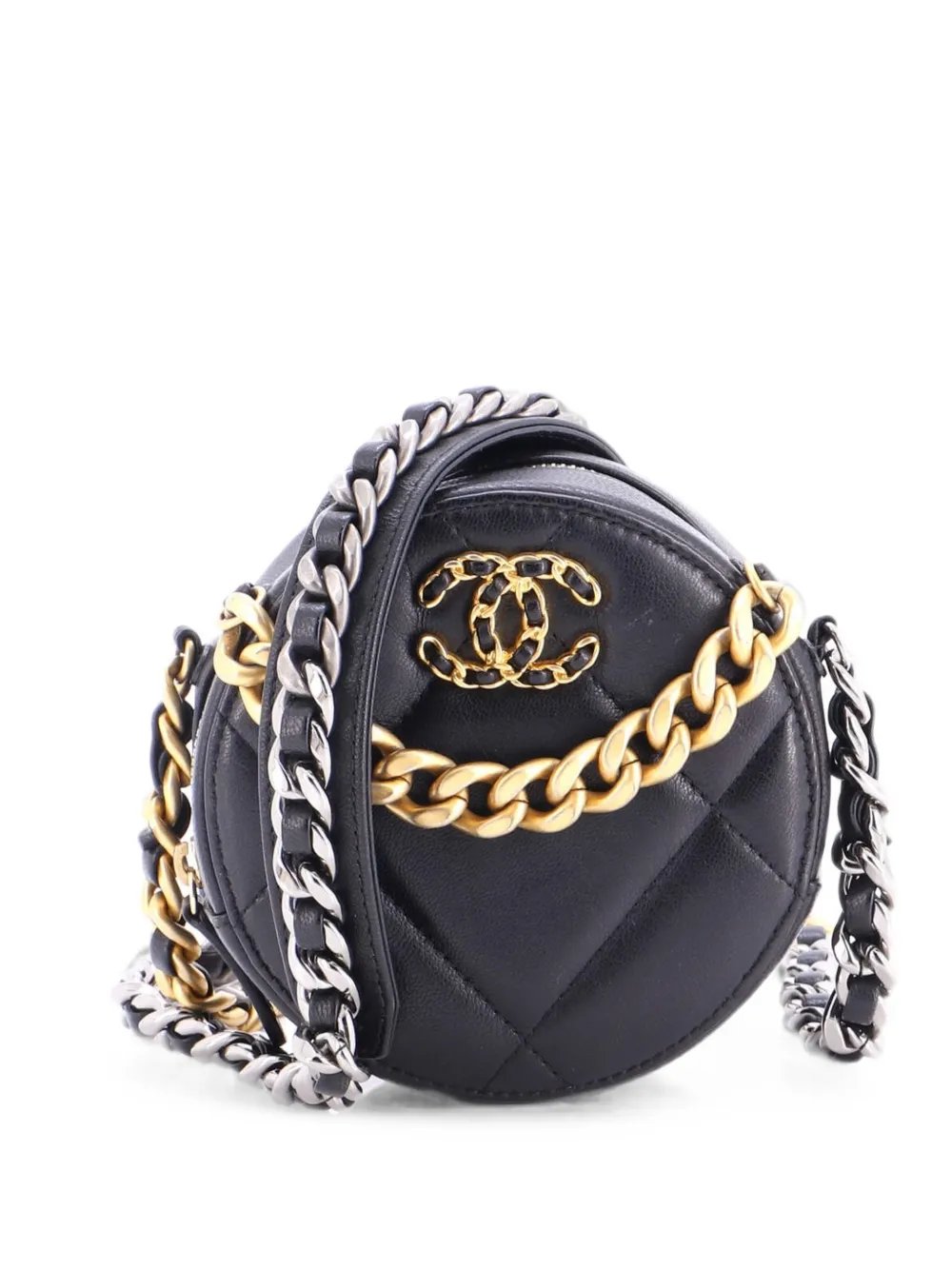 19 Round with Chain Quilted Leather clutch bag