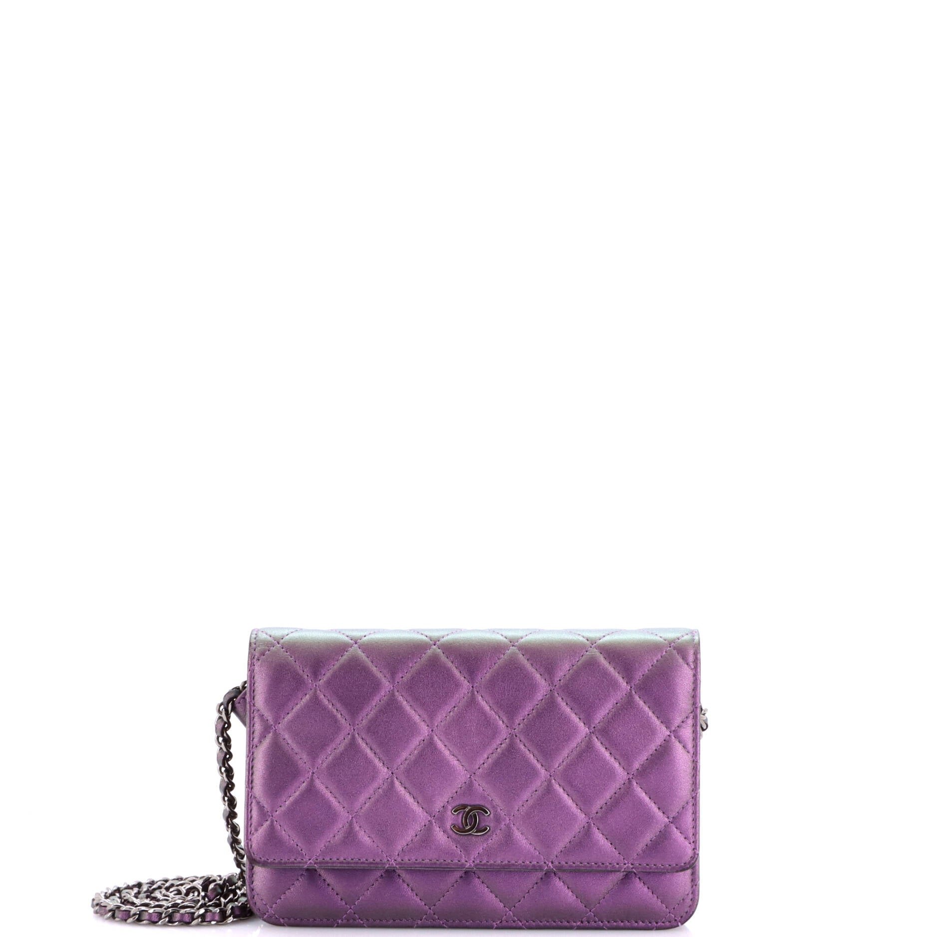 Wallet on Chain Quilted Metallic Lambskin