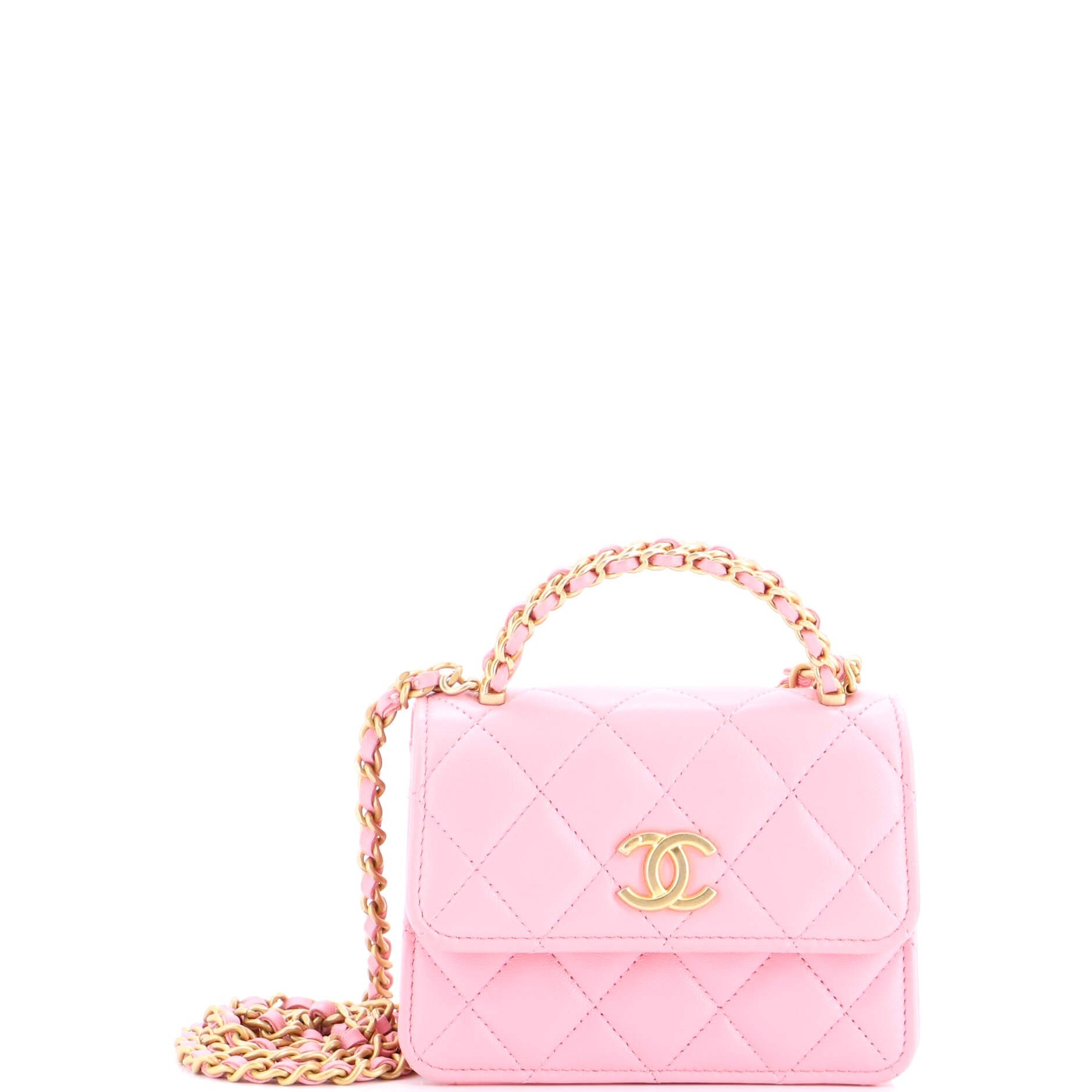 Chanel Woven Top Handle CC Flap Clutch on Chain Quilted Lambskin Small