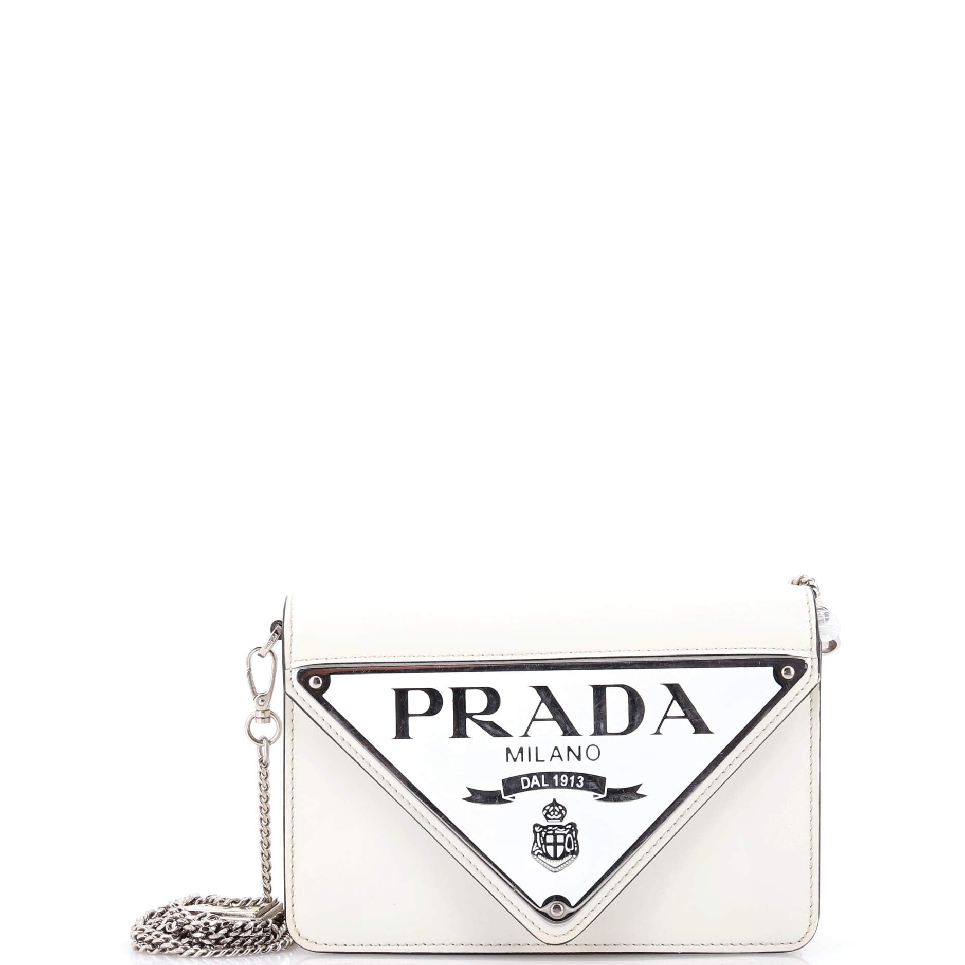 Maxi Triangle Logo Chain Flap Bag Brushed Leather Small