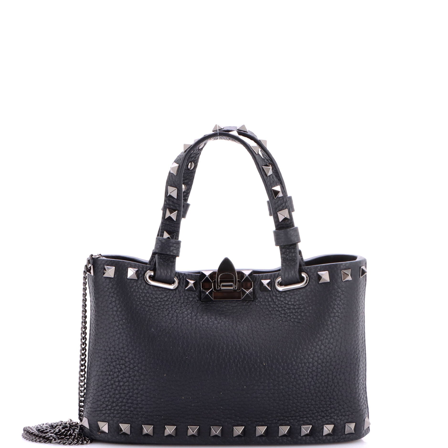 Rockstud Flip Lock Chain Tote Leather Mini