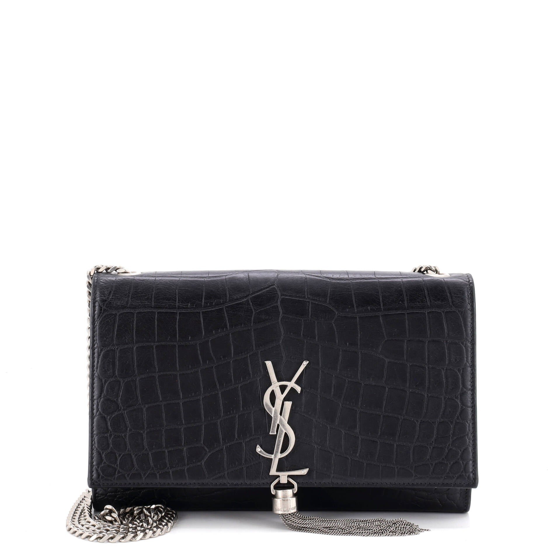 Classic Monogram Tassel Crossbody Bag Crocodile Embossed Leather Medium