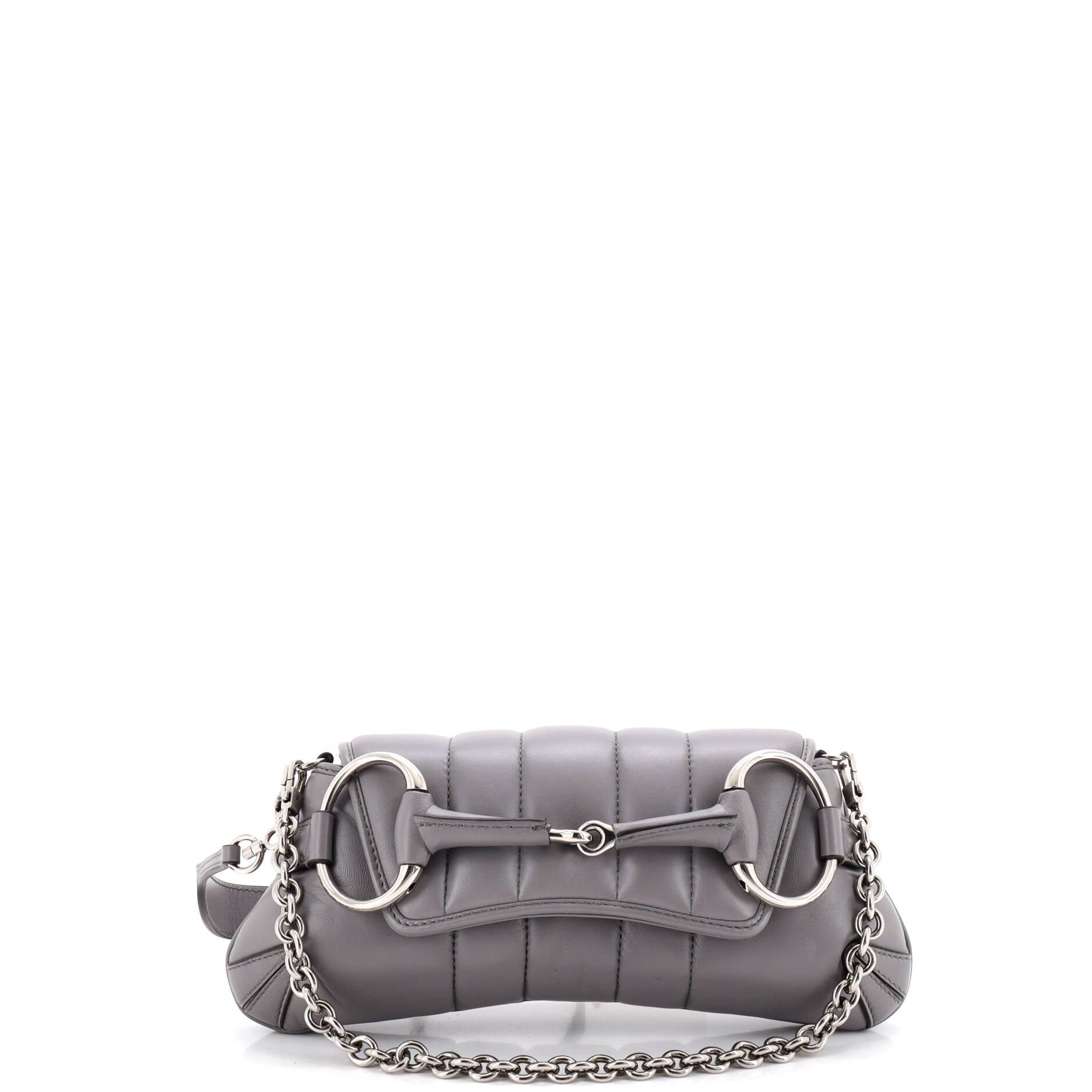 Horsebit Chain Shoulder Bag Vertical Quilted Leather Small
