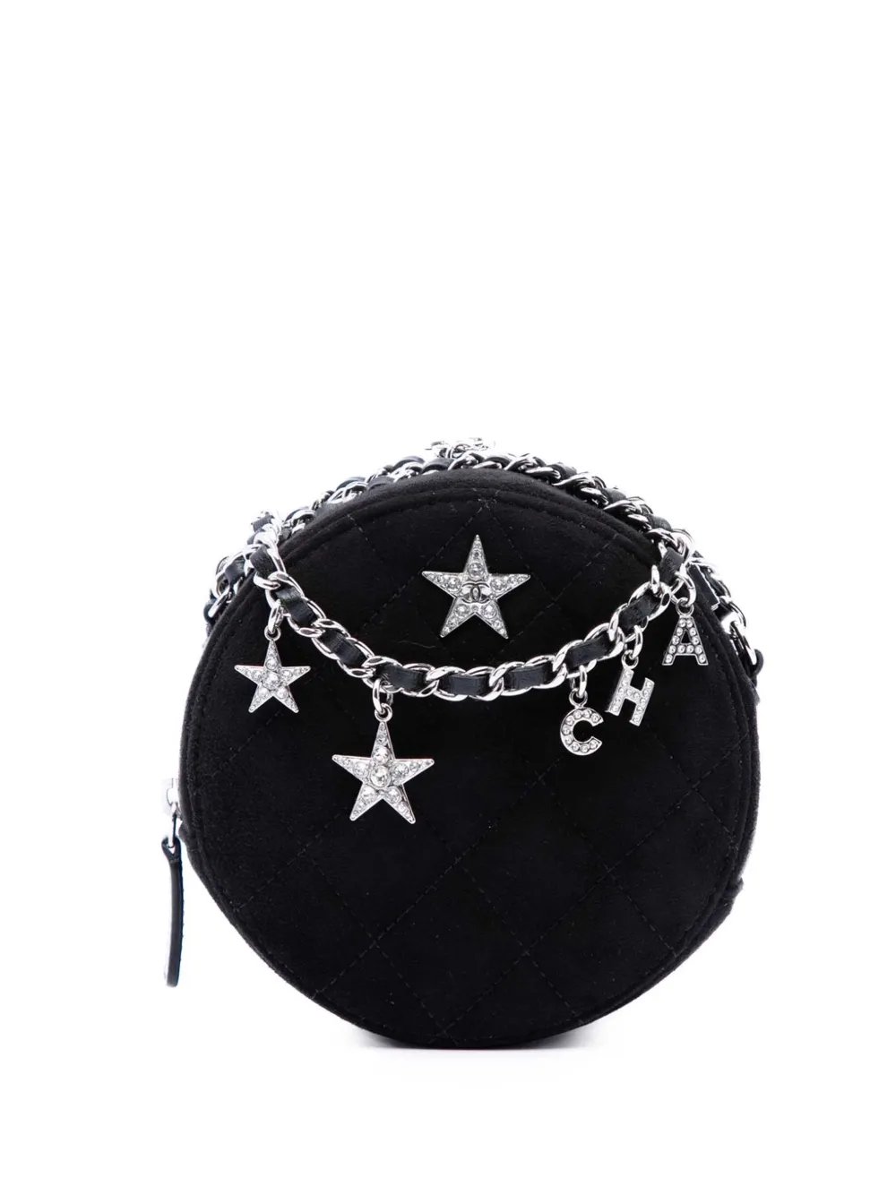 2019 Quilted Suede Cocostellar Round Clutch with Chain crossbody bag