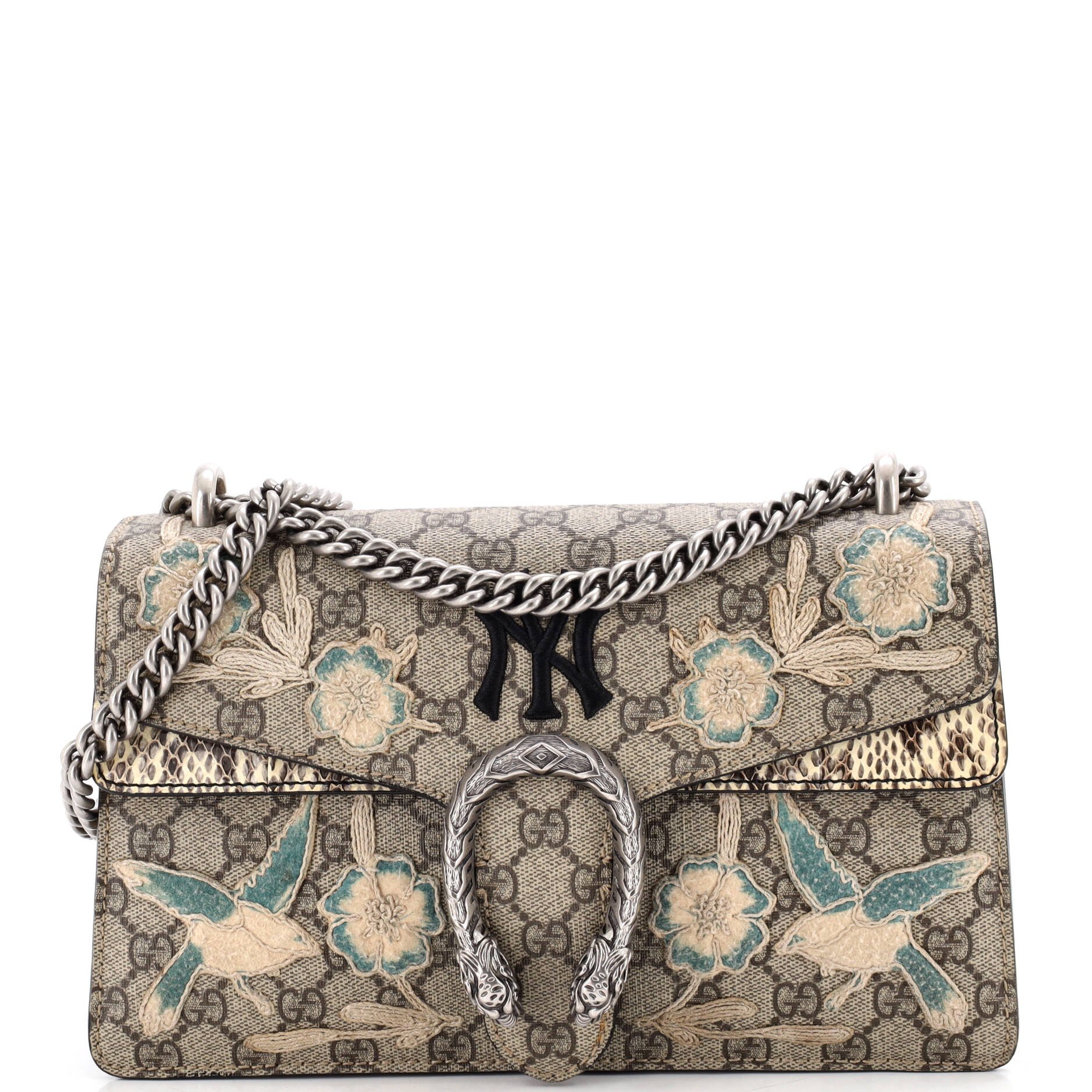 Gucci MLB Dionysus Bag Embroidered GG Coated Canvas with Python Small