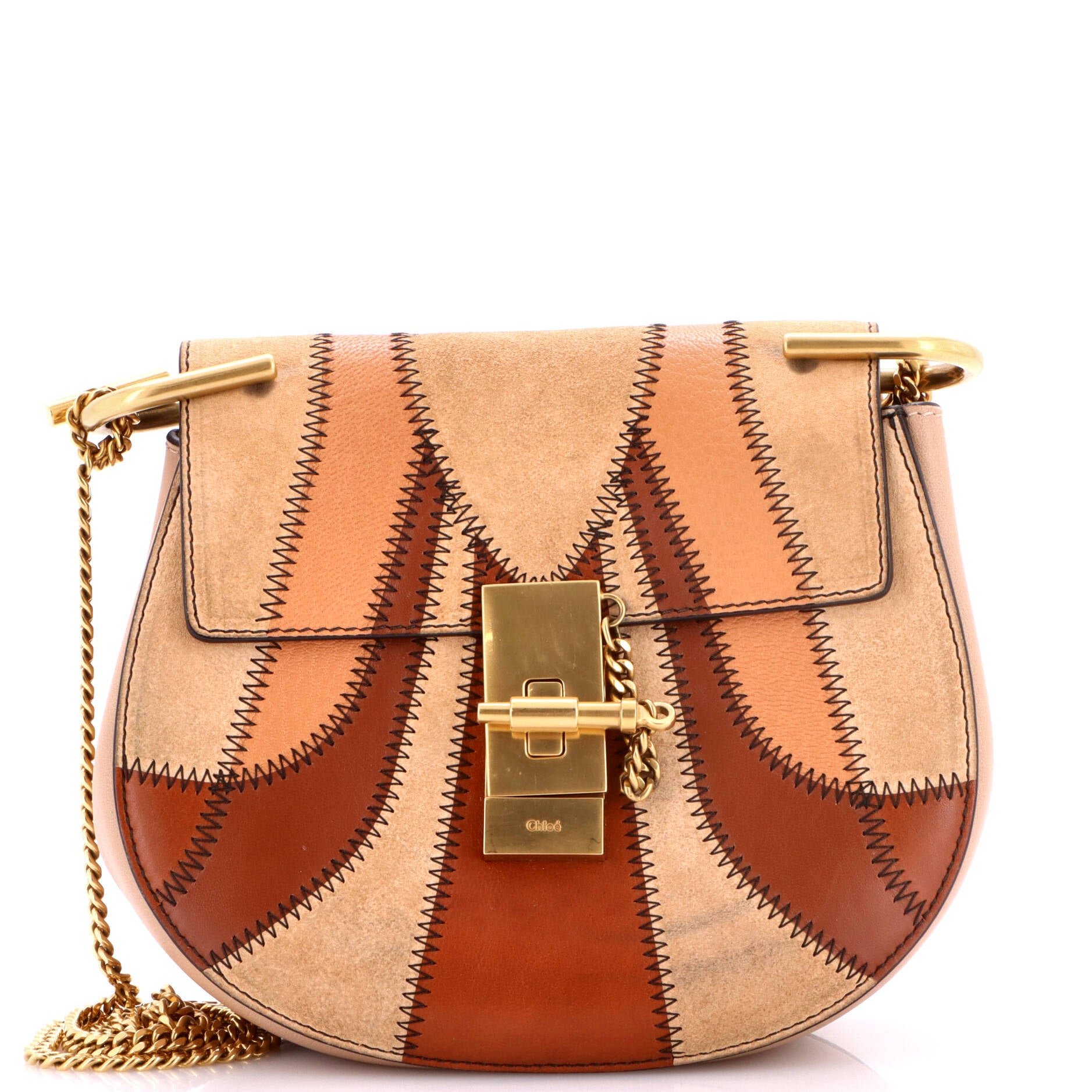 Drew Patchwork Crossbody Bag Leather and Suede Small