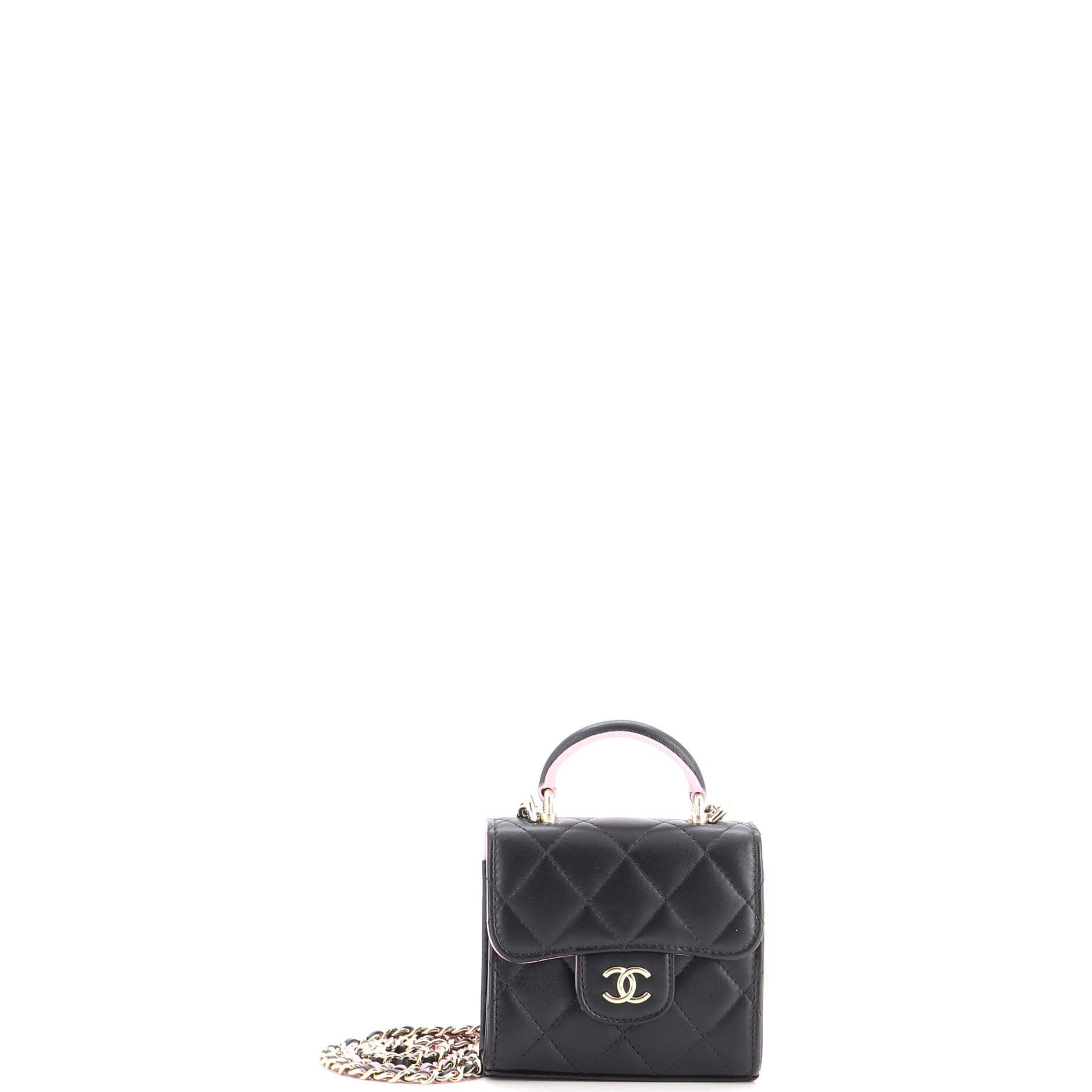 Square Classic Flap Top Handle Clutch with Chain Quilted Lambskin