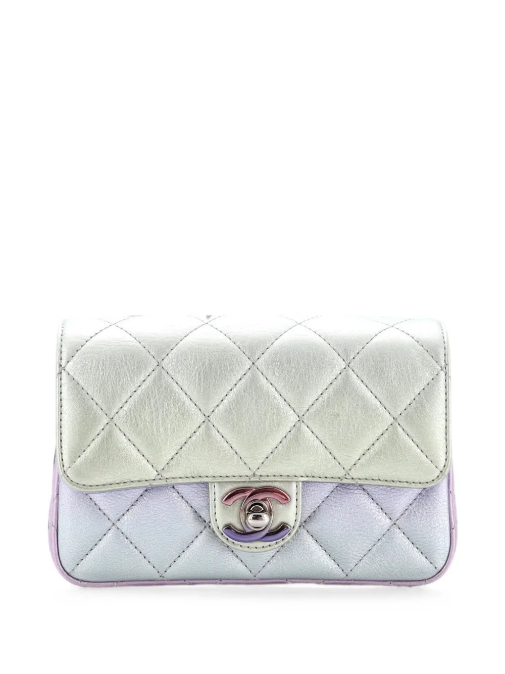 CC Chain Handle Flap Quilted Gradient Metallic Calfskin with Gradient Hardware clutch bag