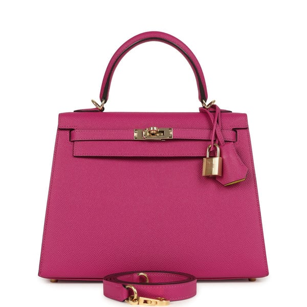 Hermes Pre-owned Hermes Special Order (HSS) Kelly Sellier 25 Rose Pourpre Verso Epsom Permabrass Hardware