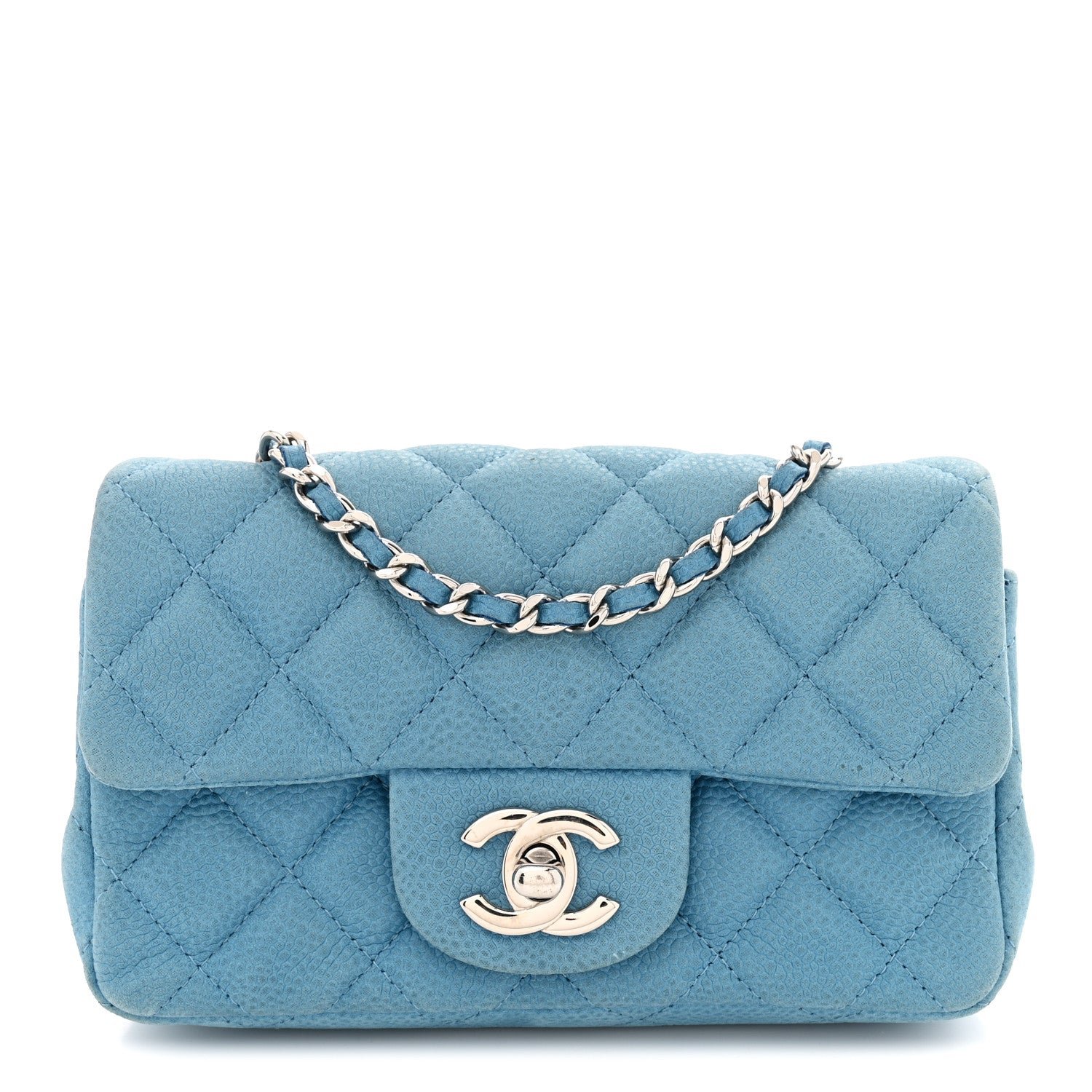 Chanel Iridescent Caviar Quilted Extra Mini Flap Light Blue