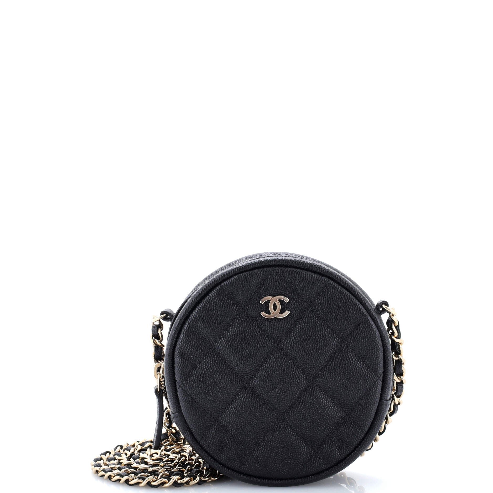 Chanel Round Clutch with Chain Quilted Caviar Mini