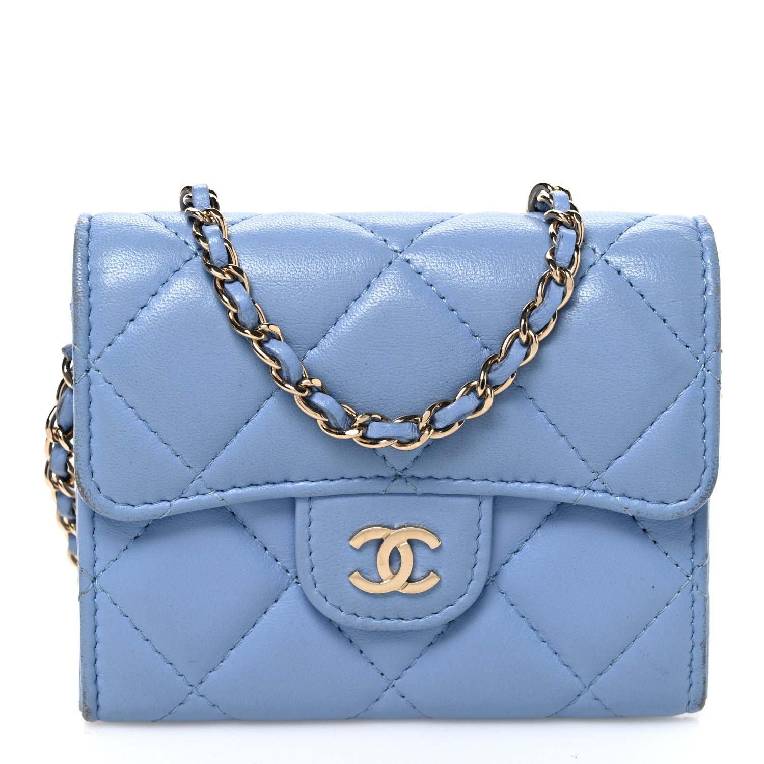 Chanel Lambskin Quilted Mini Chain Belt Bag Blue