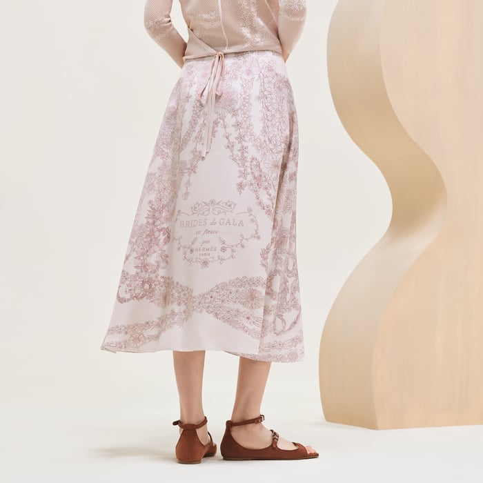Rose Pâle "Brides De Gala En Fleurs Esquisse" Flared Skirt