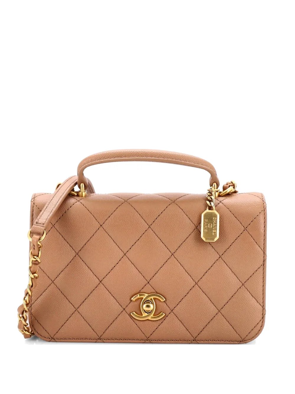 CC Top Handle Chain Full Flap Bag Quilted Caviar Small shoulder bag