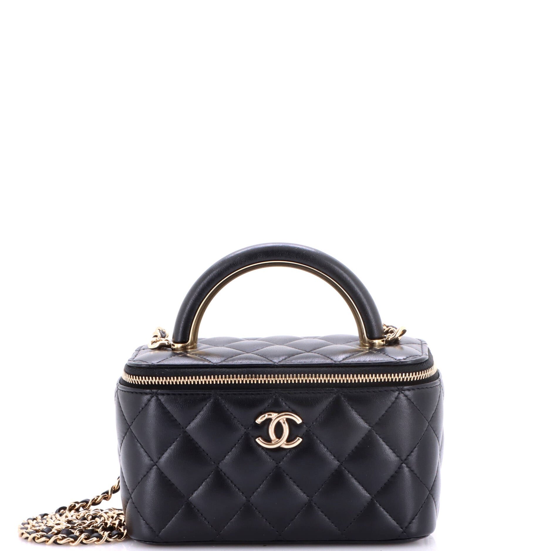 Charming Handle Vanity Case with Chain Quilted Lambskin Small