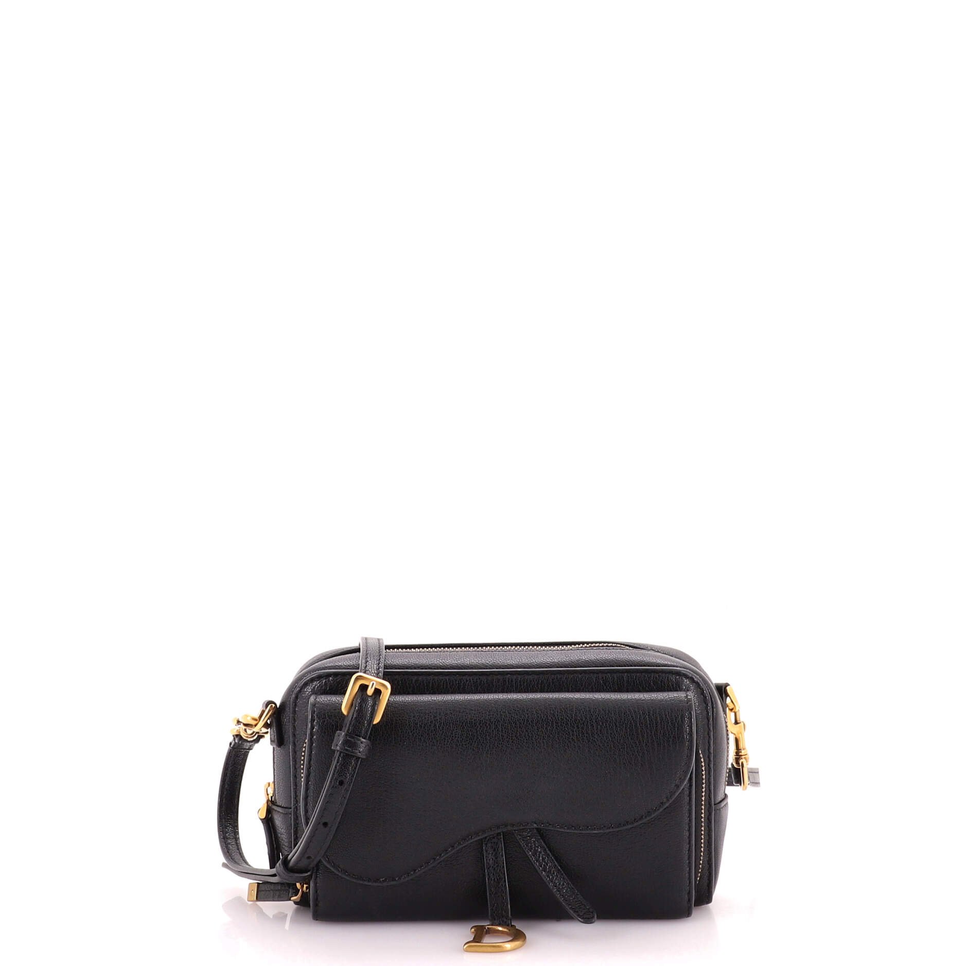 Saddle Double Crossbody Pouch Leather
