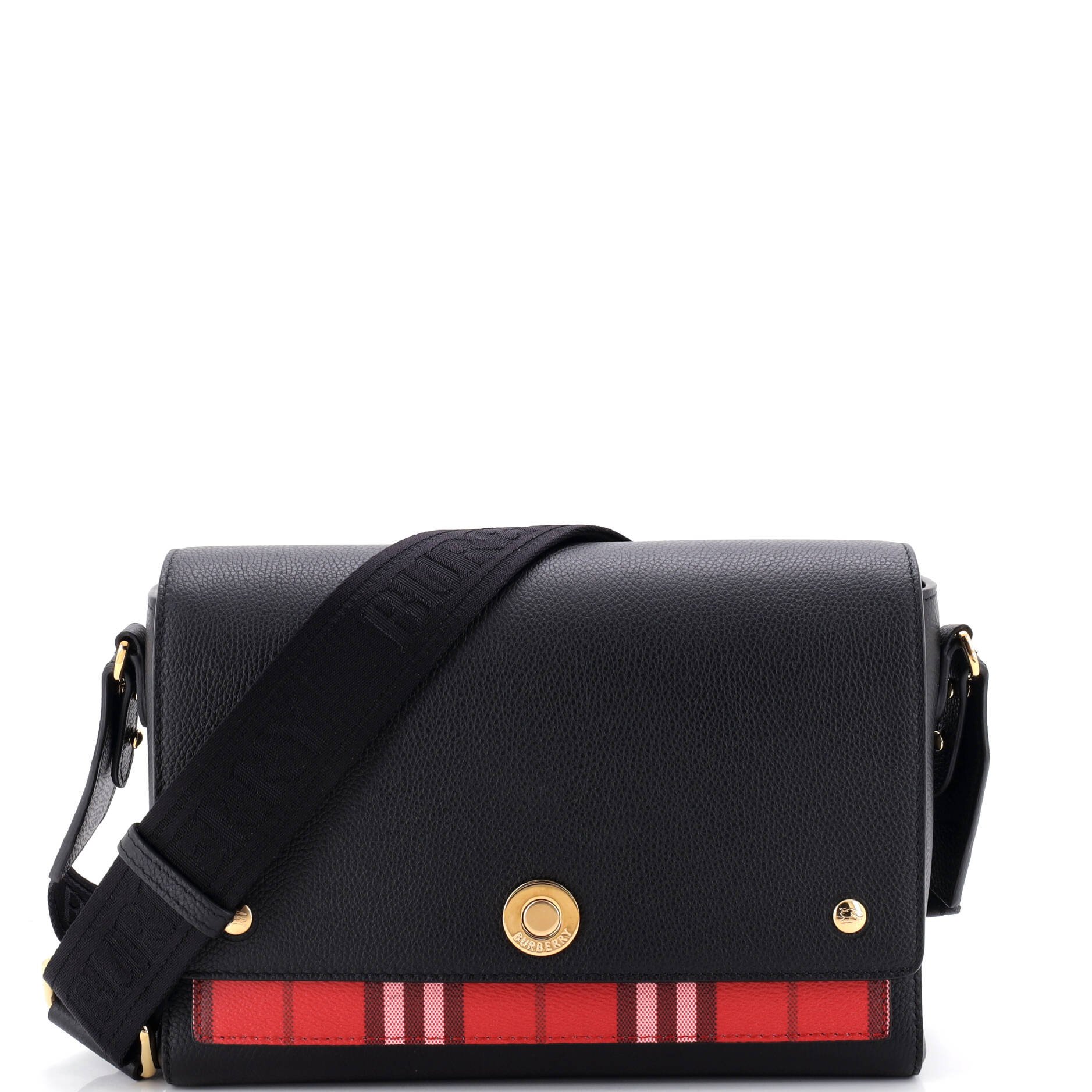 Note Crossbody Bag Leather with Vintage Check Canvas Medium