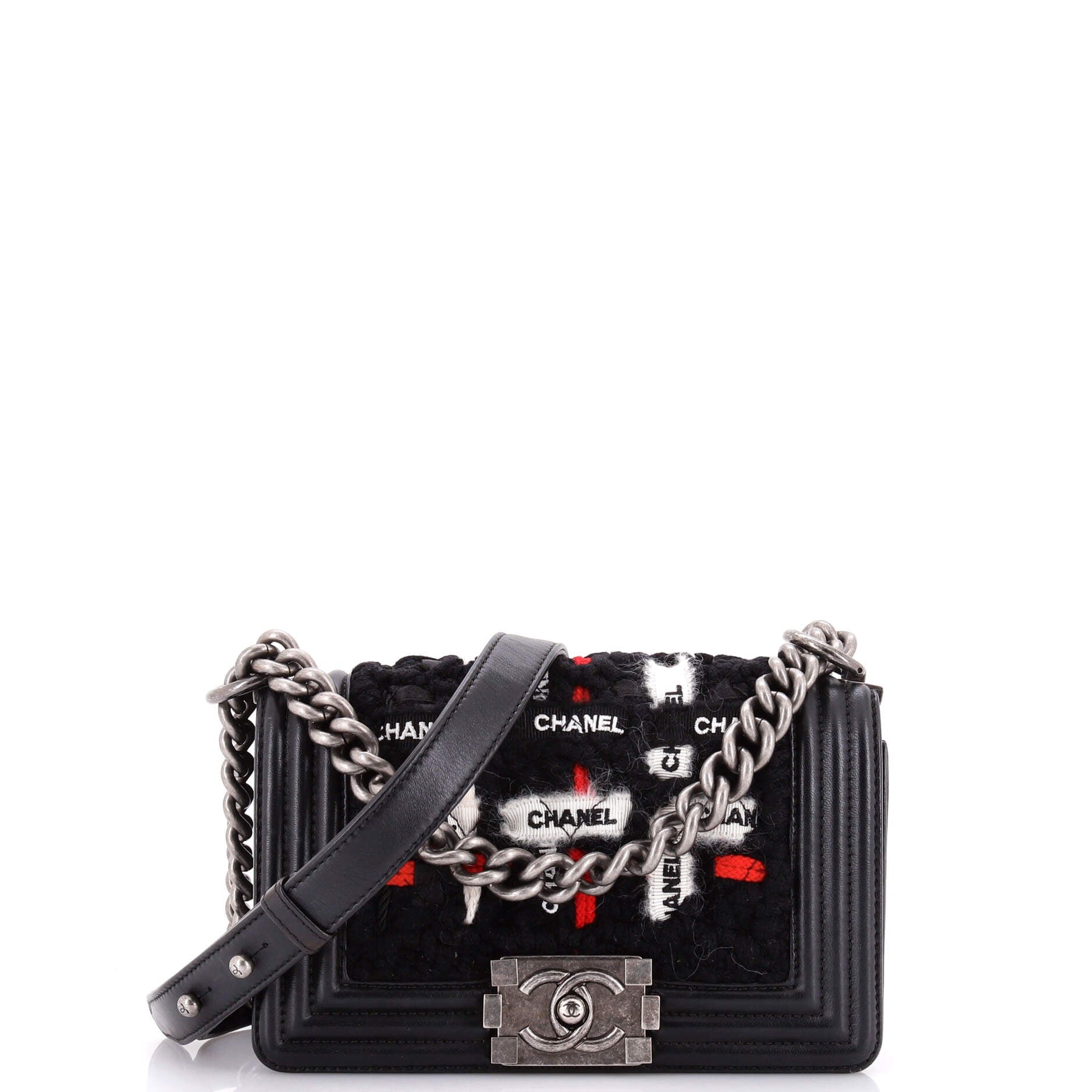 Boy Flap Bag Quilted Logo Ribbon and Tweed Small