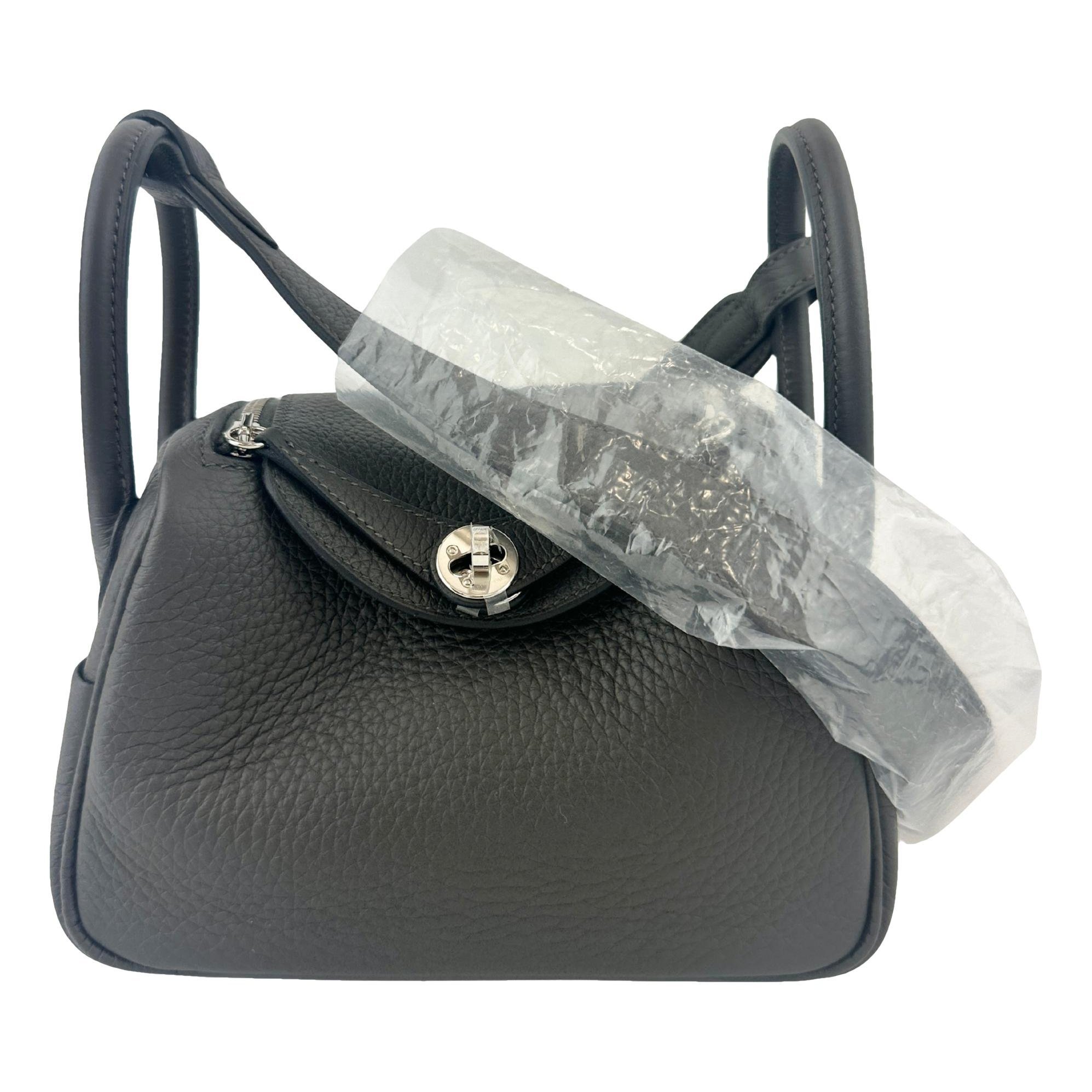 Hermes Lindy Handbag Dark Bronze Clemence Leather 3473