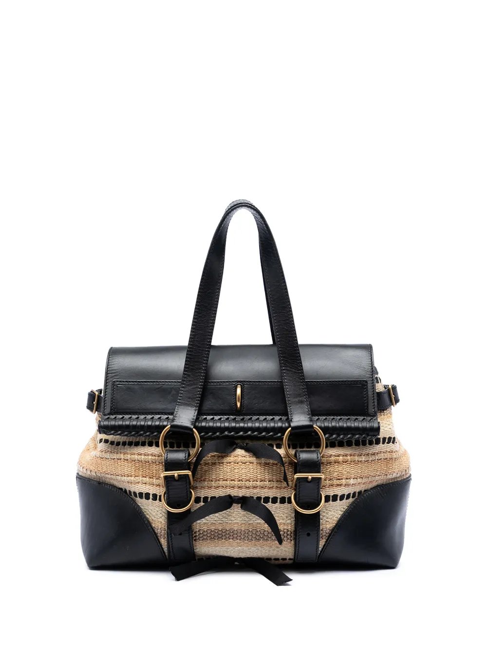 2000-2012 Woven Raffia and Leather Maia Padlock handbag