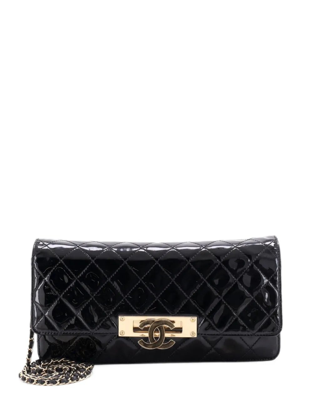Golden Class Wallet on Chain Quilted Patent East West crossbody bag