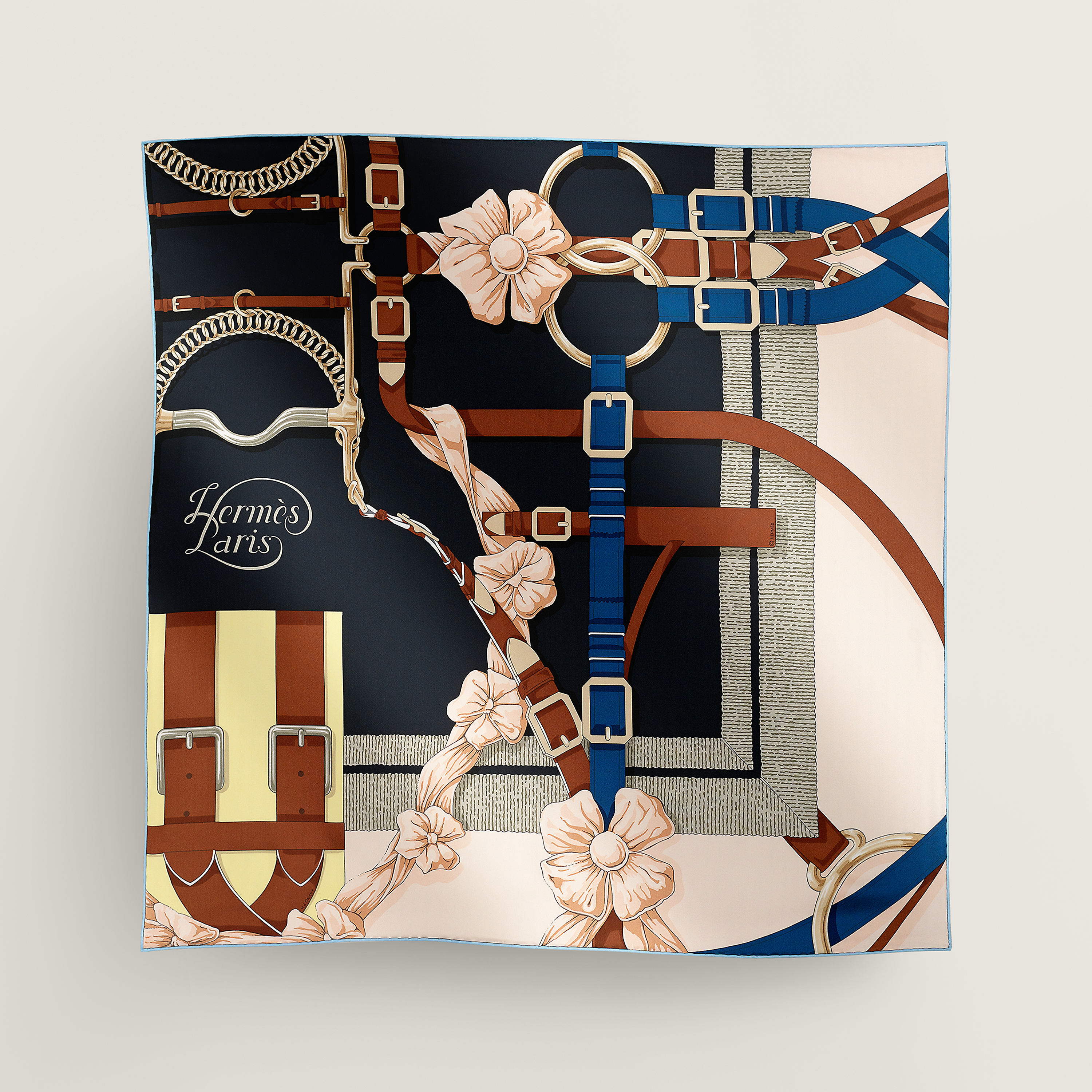 Hermès Grand Manege Detail scarf 70 Caban/Rose Poudre/Jaune | BagUSeek