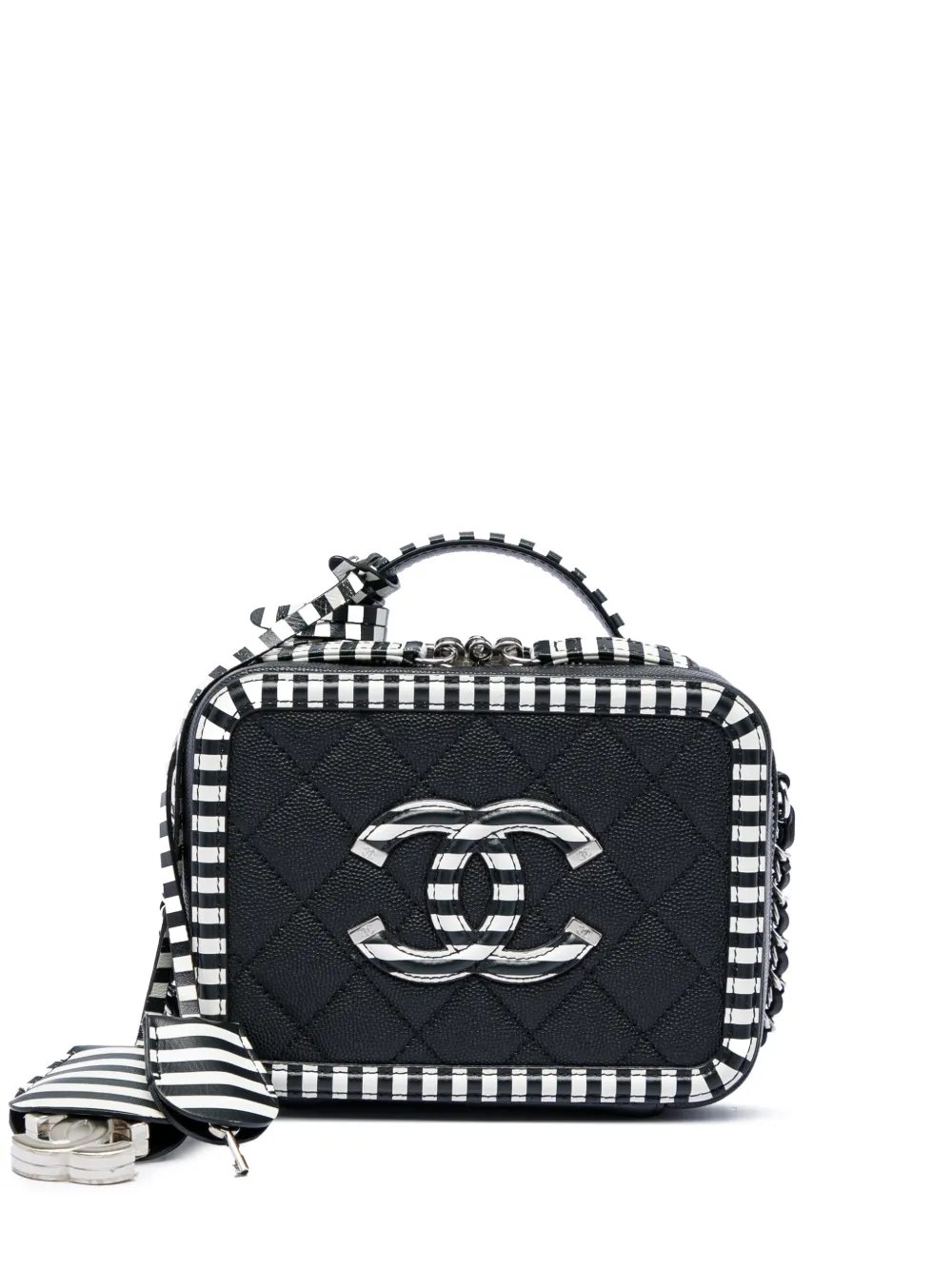 2019 Small Caviar Striped CC Filigree Vanity Case satchel
