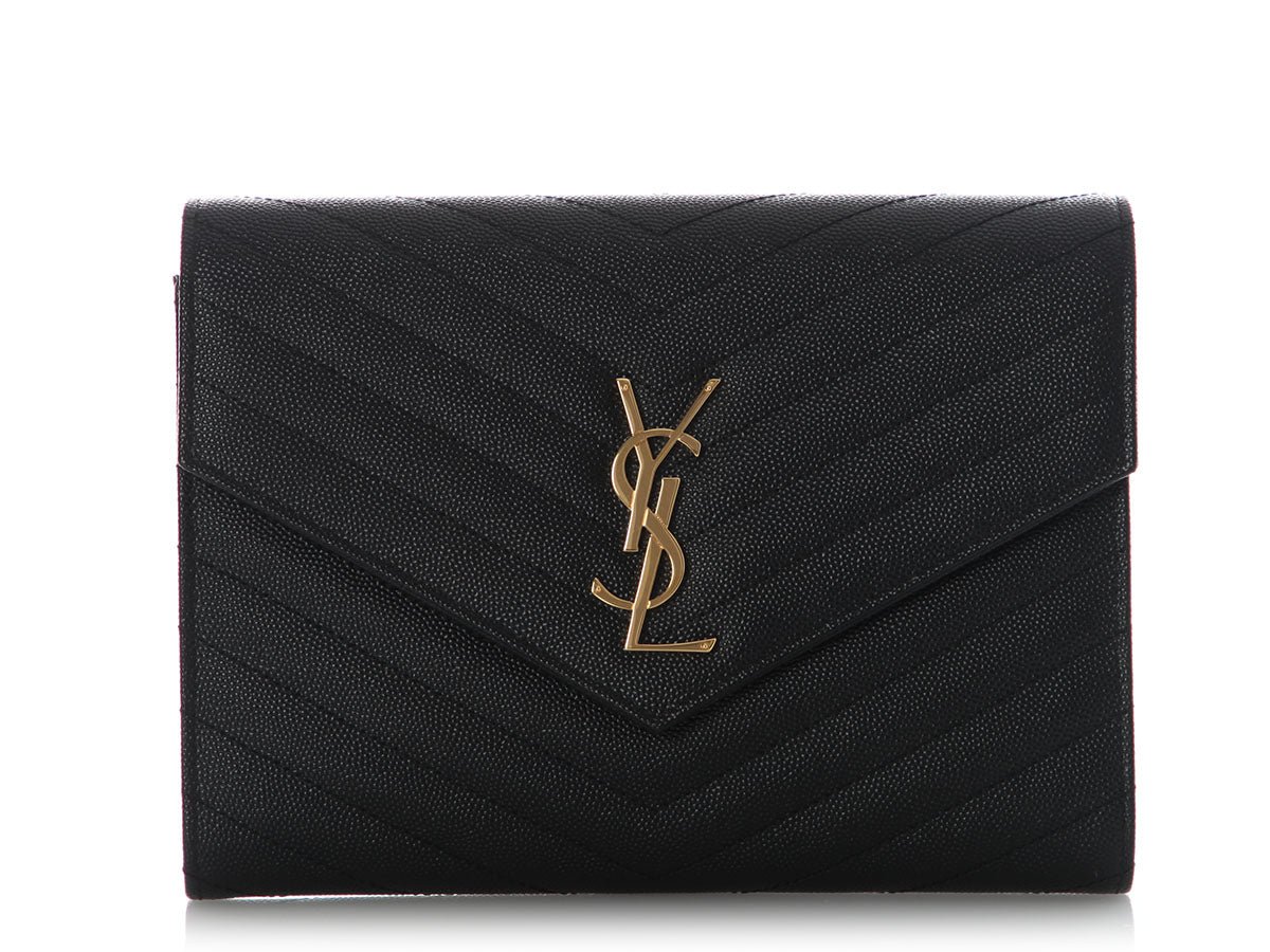 Saint Laurent Black Matelassé Grain de Poudre Cassandre Pouch